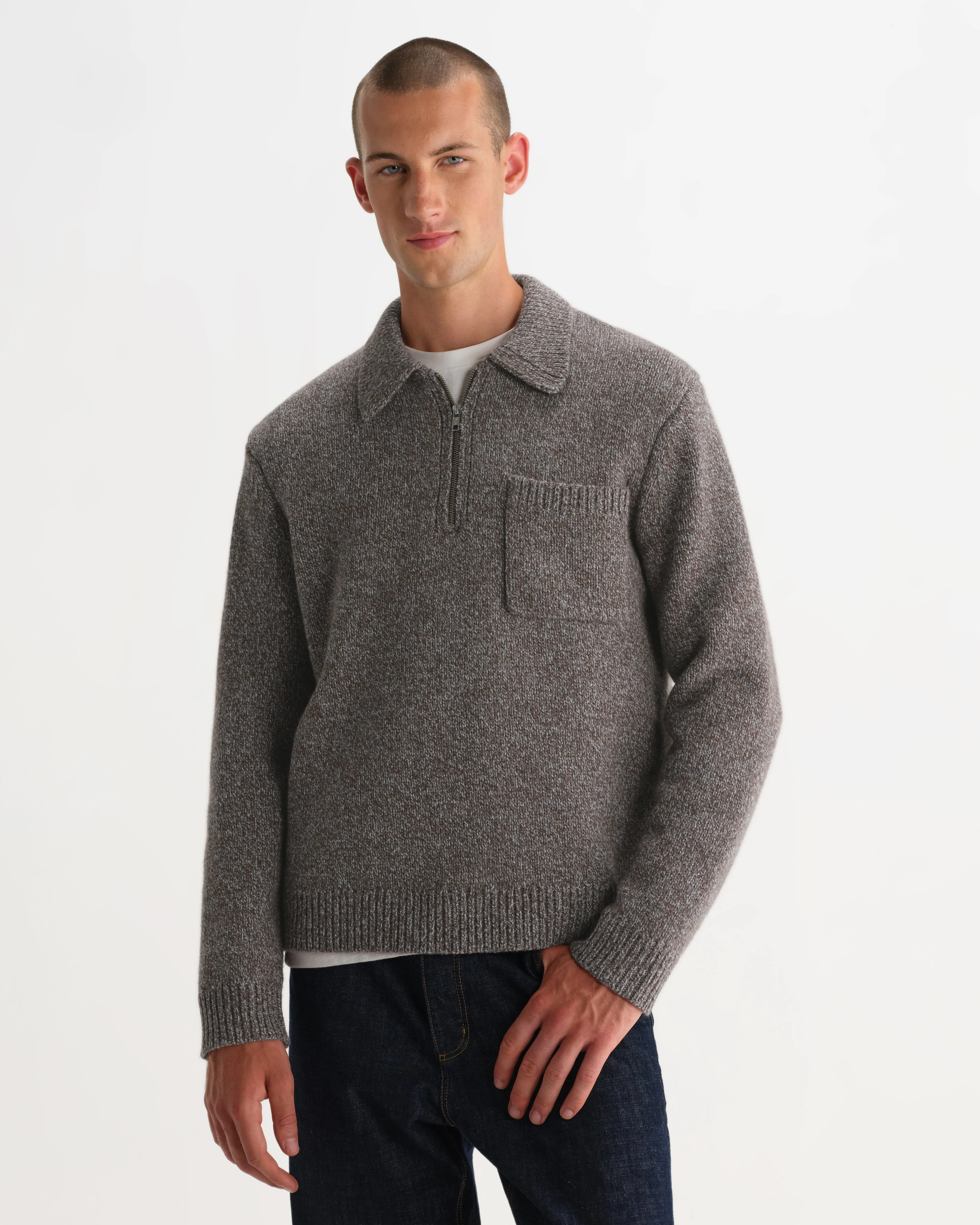 Alpha - Brown And Grey Fleck Twist Zip Polo sold by Wax London product image thumbnail 2