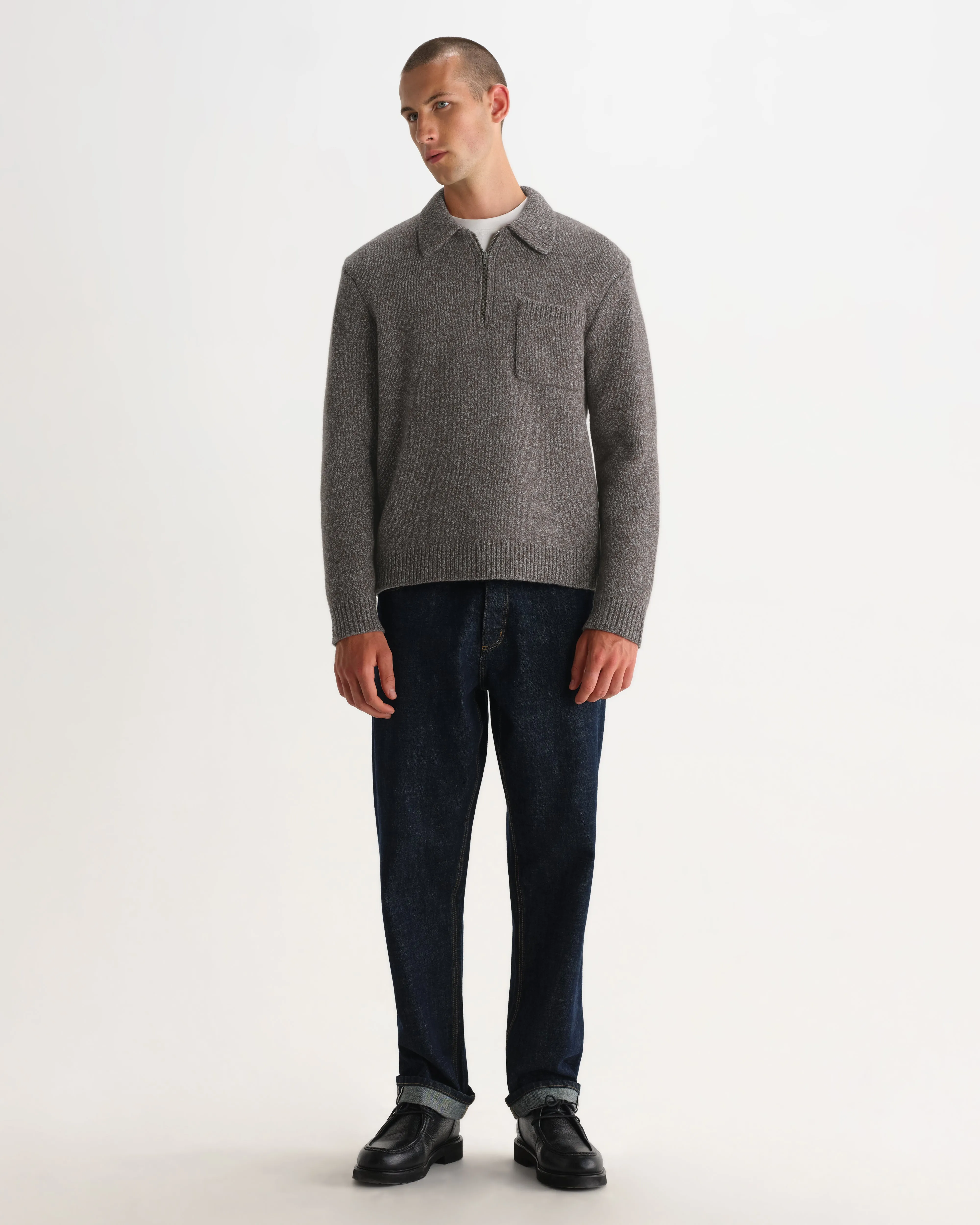 Alpha - Brown And Grey Fleck Twist Zip Polo sold by Wax London product image thumbnail 4