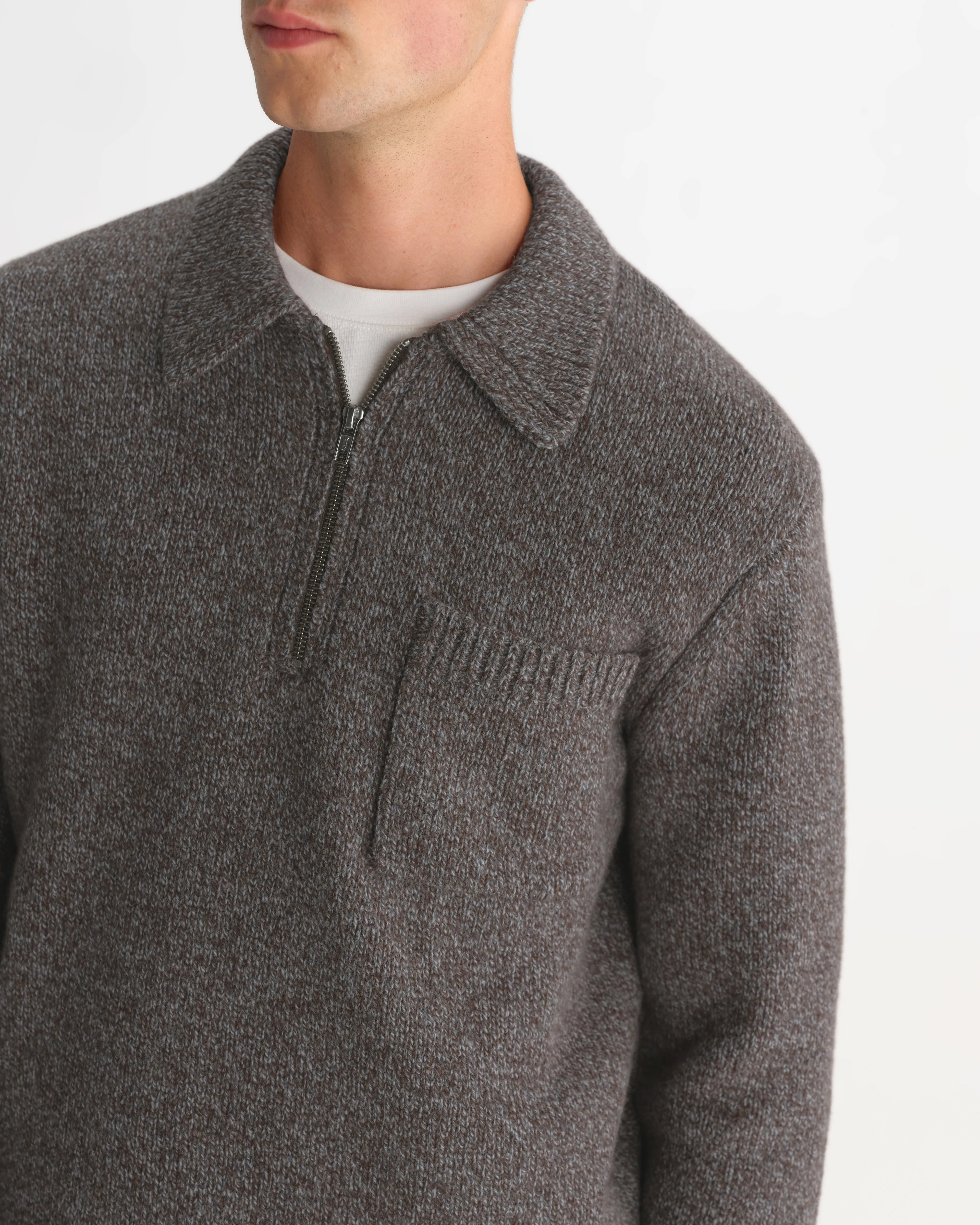Alpha - Brown And Grey Fleck Twist Zip Polo sold by Wax London product image thumbnail 3