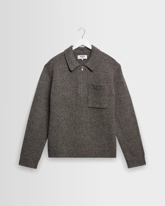 Alpha - Brown And Grey Fleck Twist Zip Polo made by Wax London