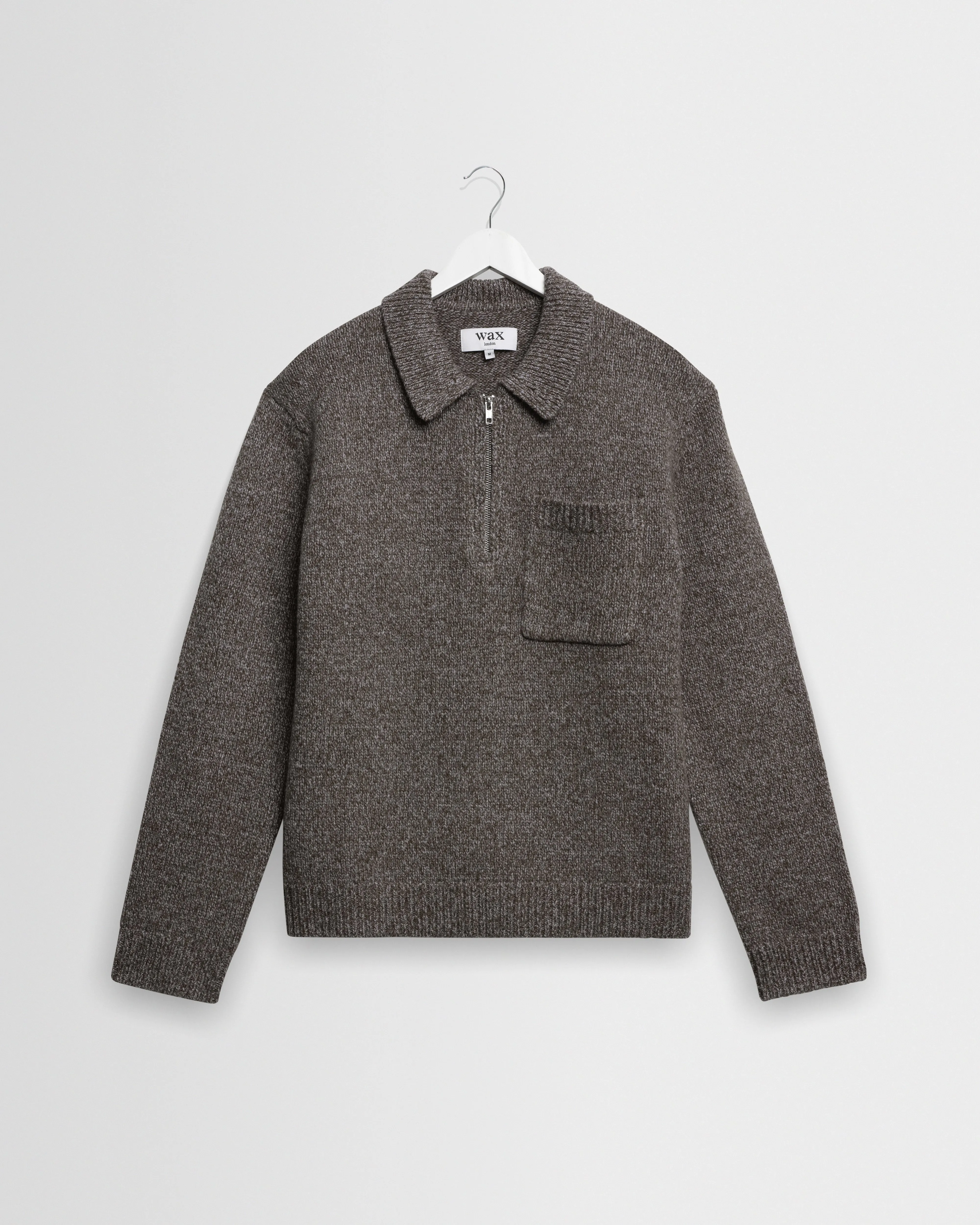 Alpha - Brown And Grey Fleck Twist Zip Polo sold by Wax London