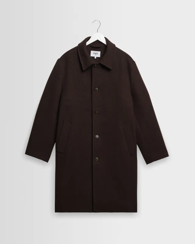 Stan - Dark Brown Plain Wool Car Coat made by Wax London