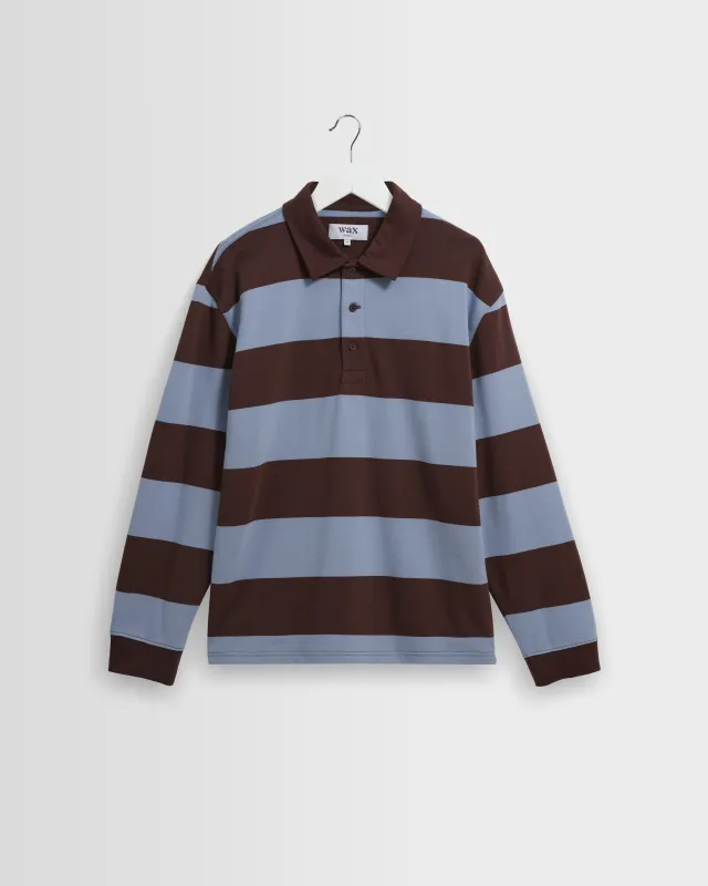 HARTLEY L/S POLO BLOCK STRIPE BROWN / LIGHT BLUE made by Wax London