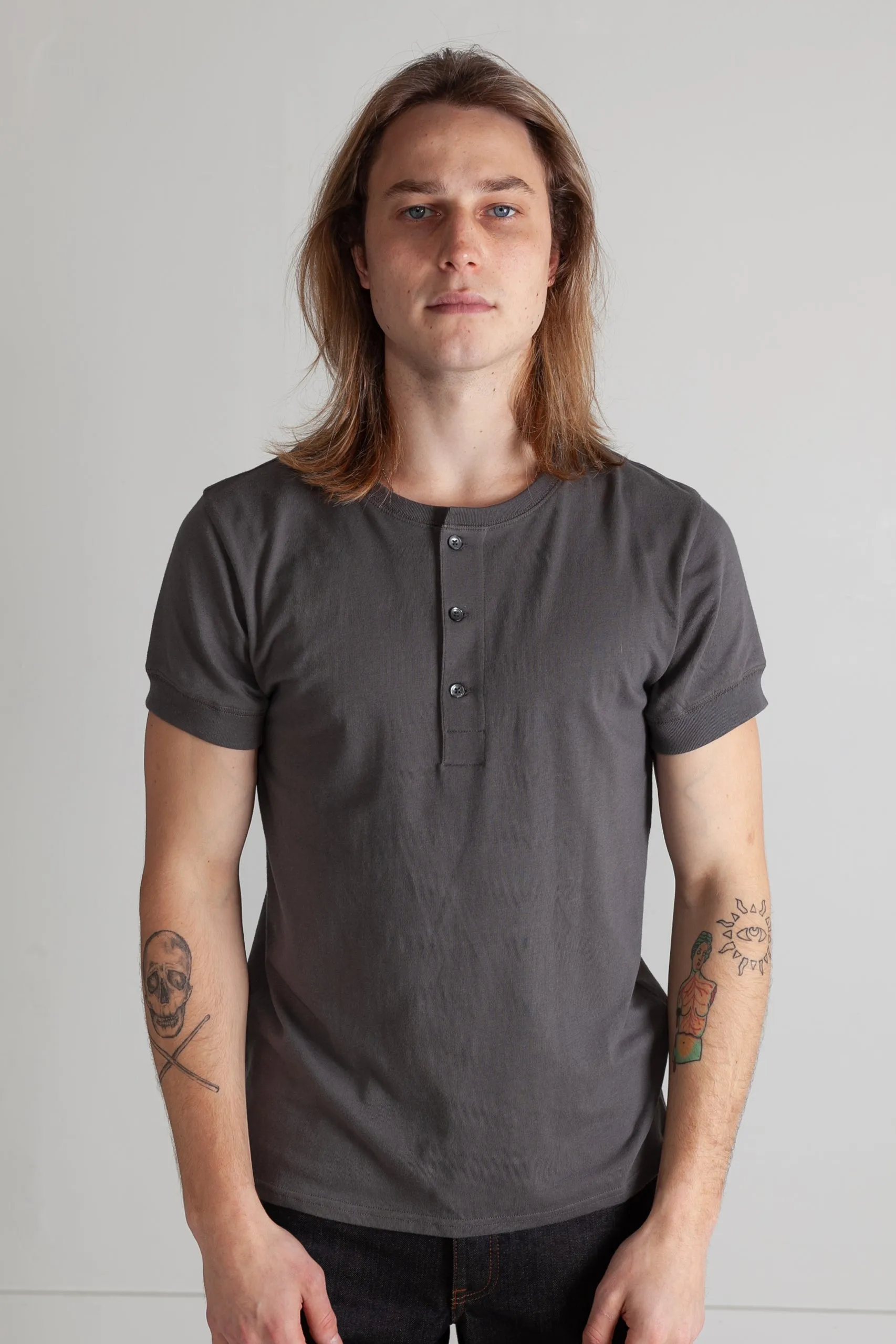 NS2152-4 Spun Jersey Henley in Dark Grey sold by National Standards