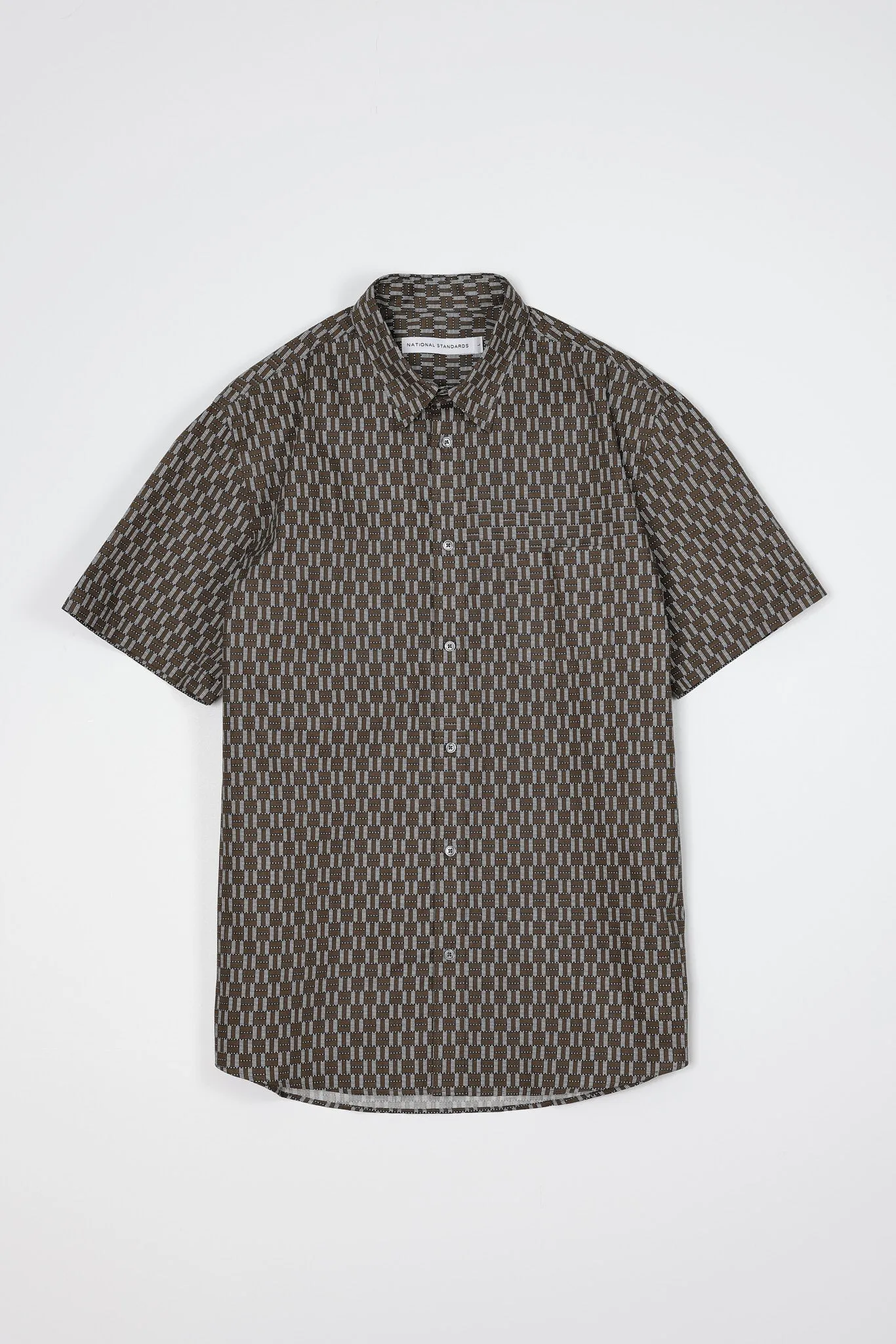 NS1146-86 Japanese Graphic Grid Print in Khaki and Blue sold by National Standards