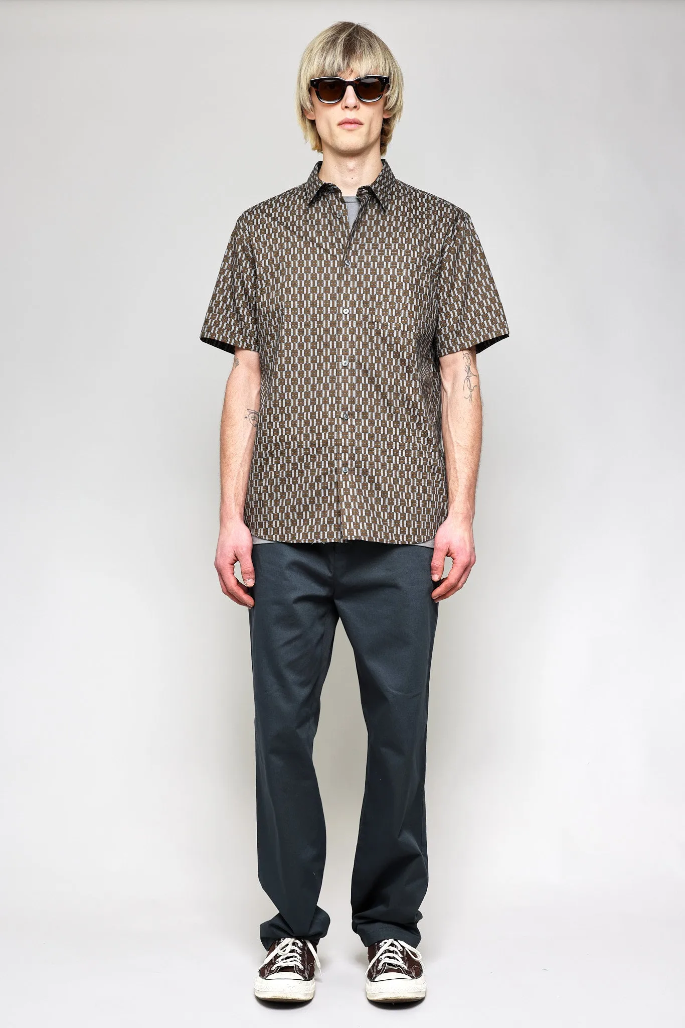 NS1146-86 Japanese Graphic Grid Print in Khaki and Blue sold by National Standards product image thumbnail 5