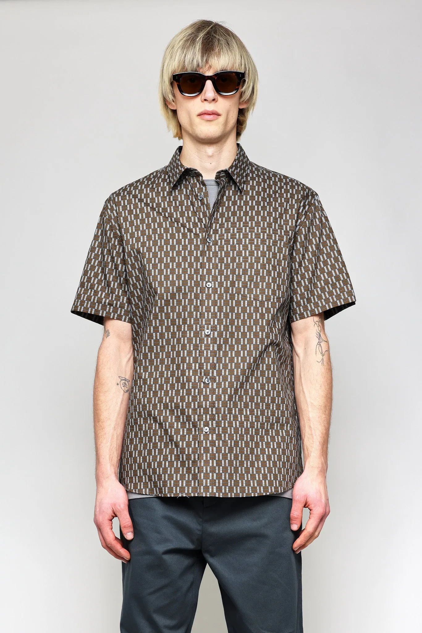 NS1146-86 Japanese Graphic Grid Print in Khaki and Blue sold by National Standards product image thumbnail 2