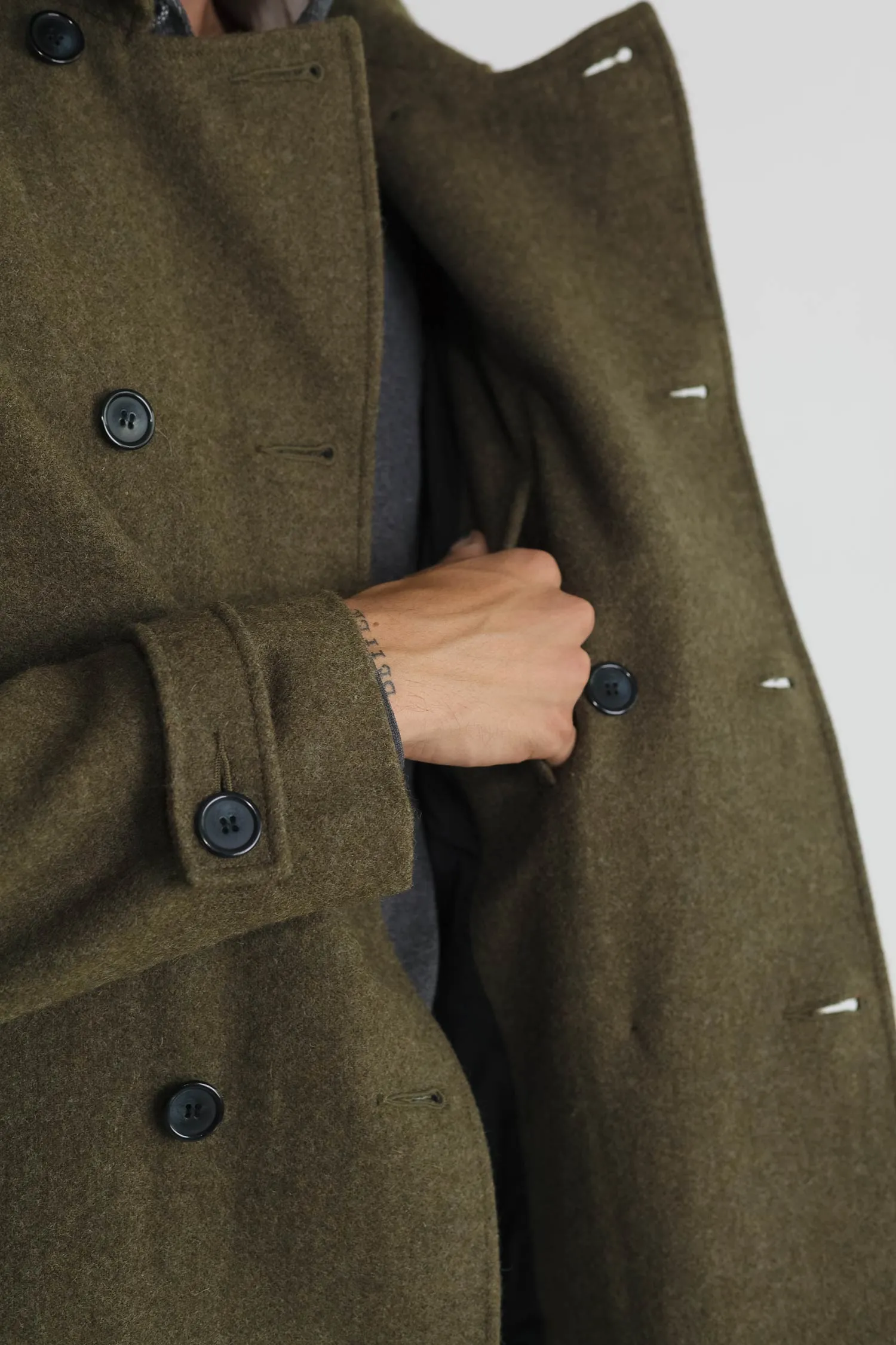 Japanese Loden Pea Coat in Army Green sold by National Standards product image thumbnail 5
