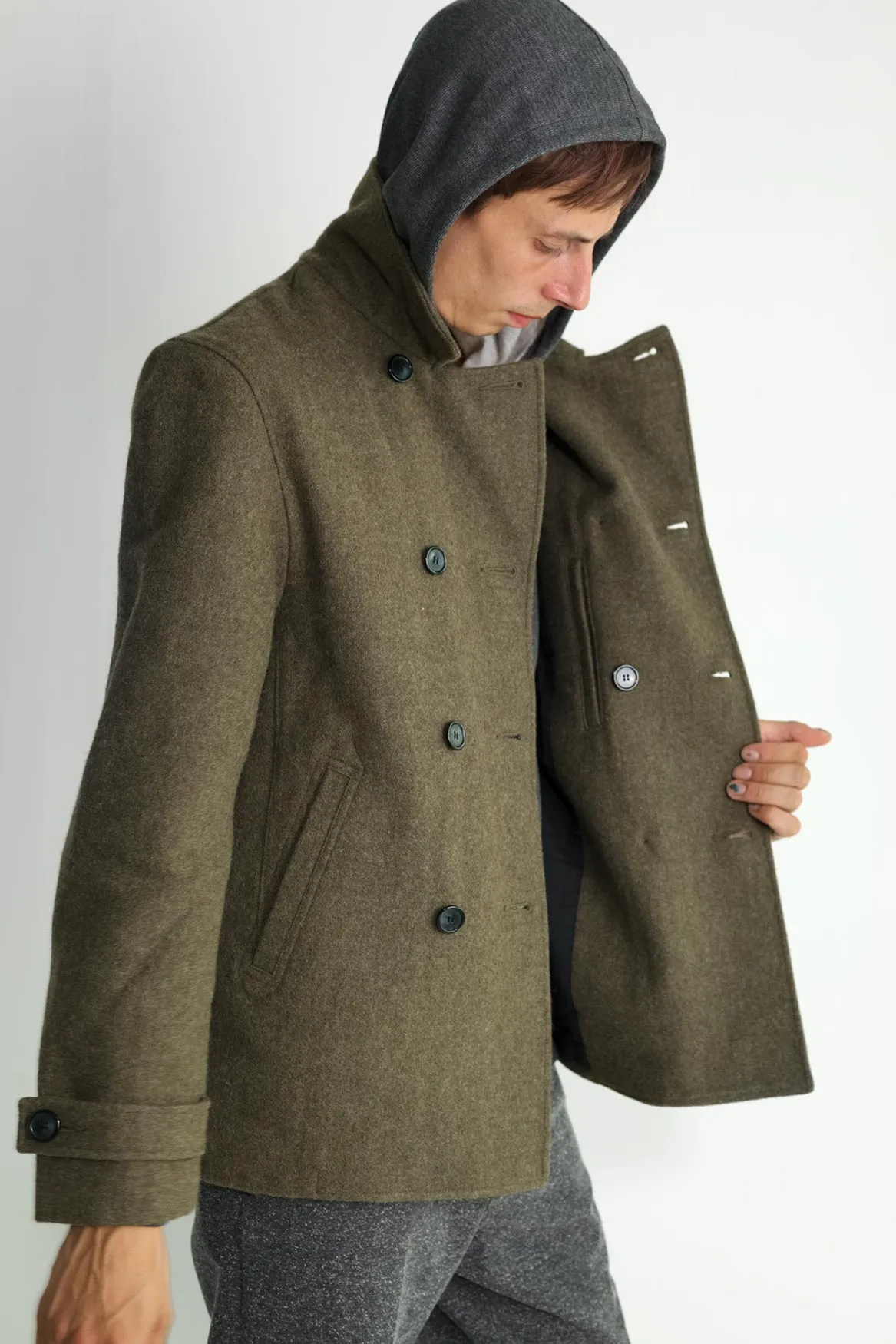 Japanese Loden Pea Coat in Army Green sold by National Standards product image thumbnail 4