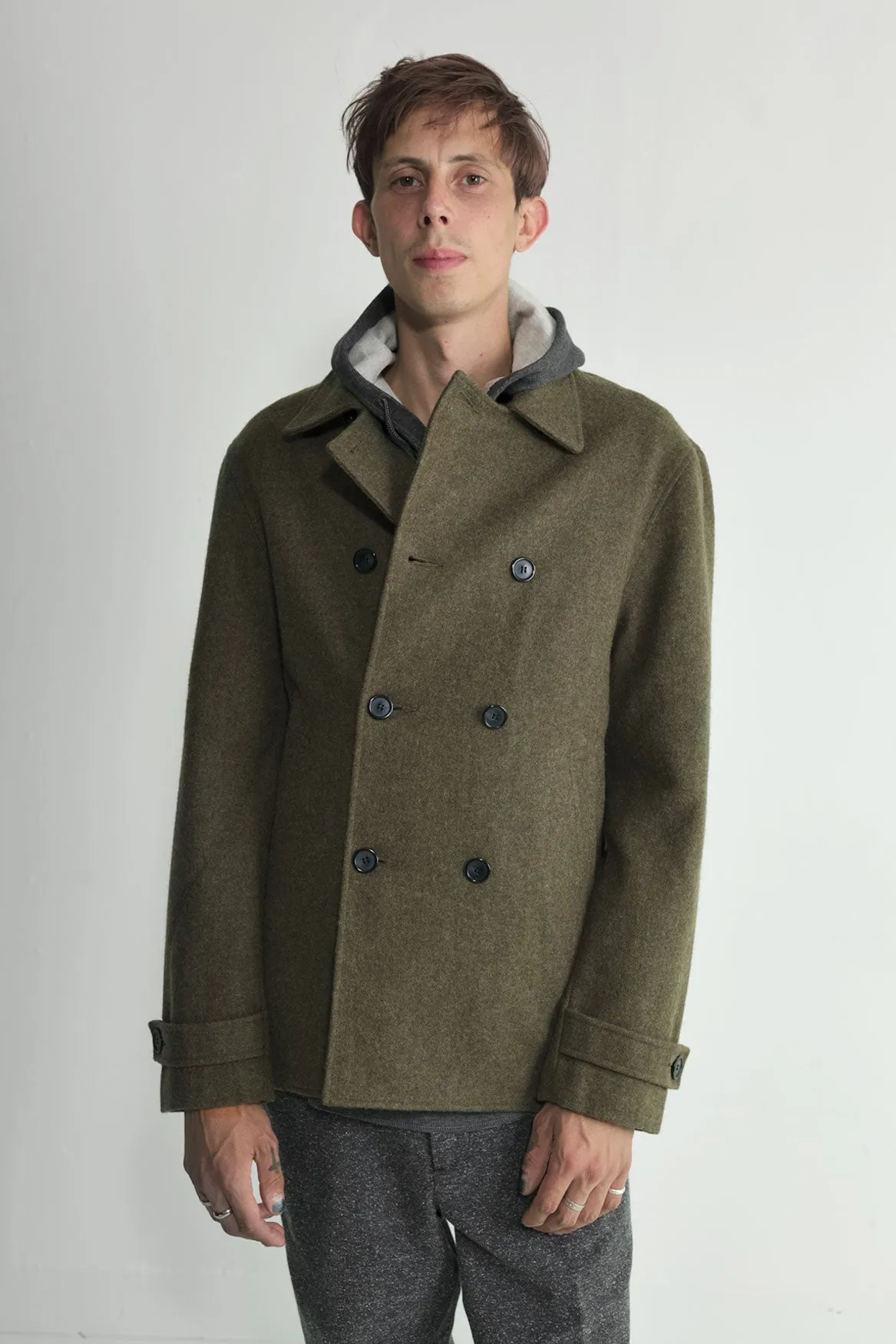 Japanese Loden Pea Coat in Army Green sold by National Standards product image thumbnail 2