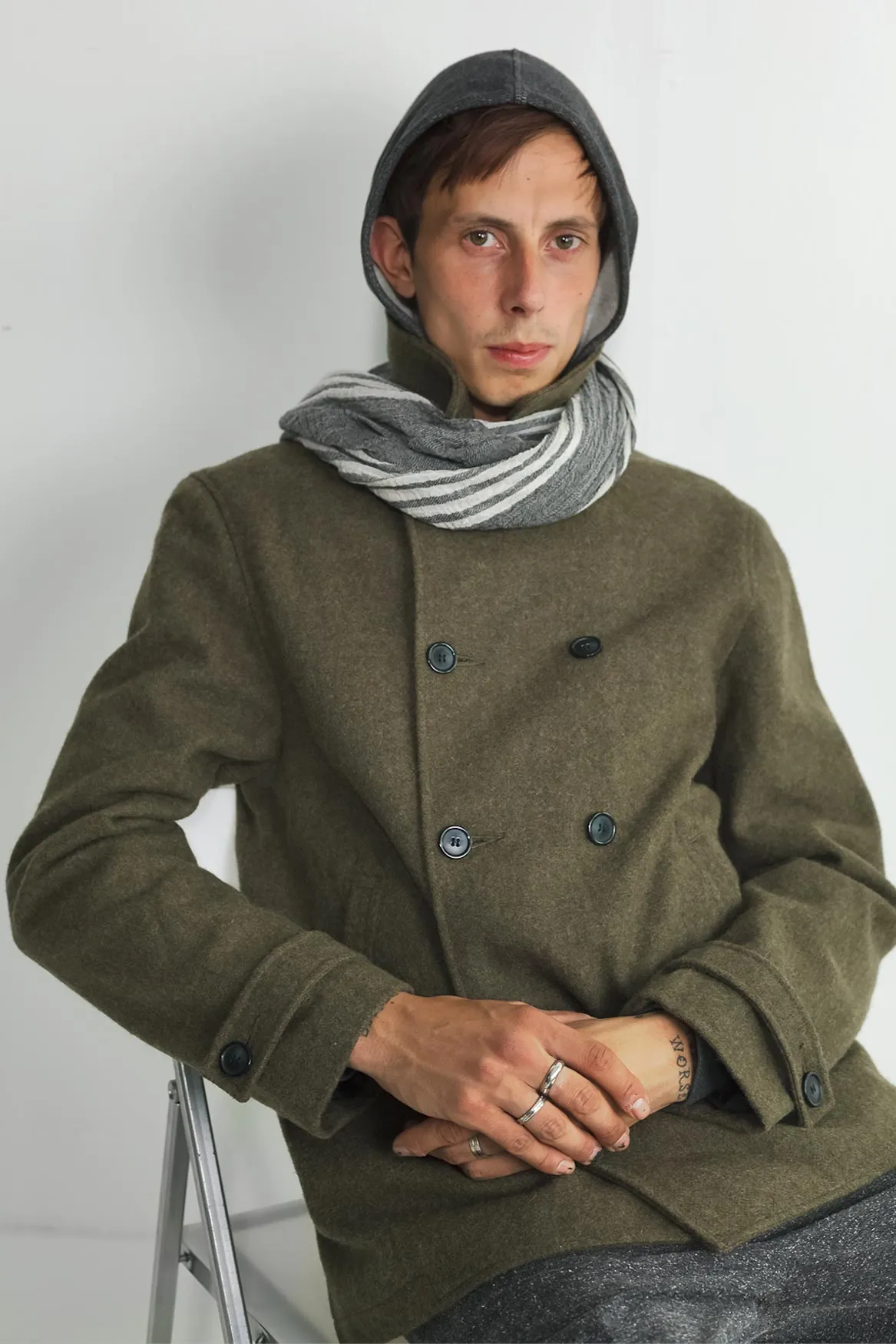 Japanese Loden Pea Coat in Army Green sold by National Standards product image thumbnail 3
