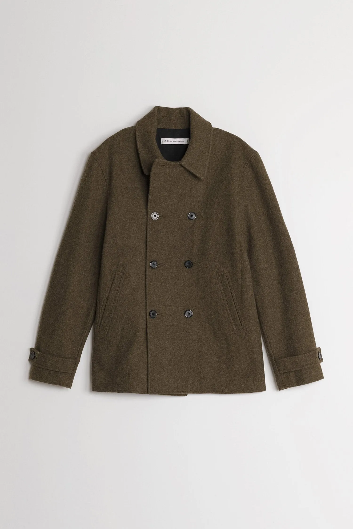Japanese Loden Pea Coat in Army Green sold by National Standards