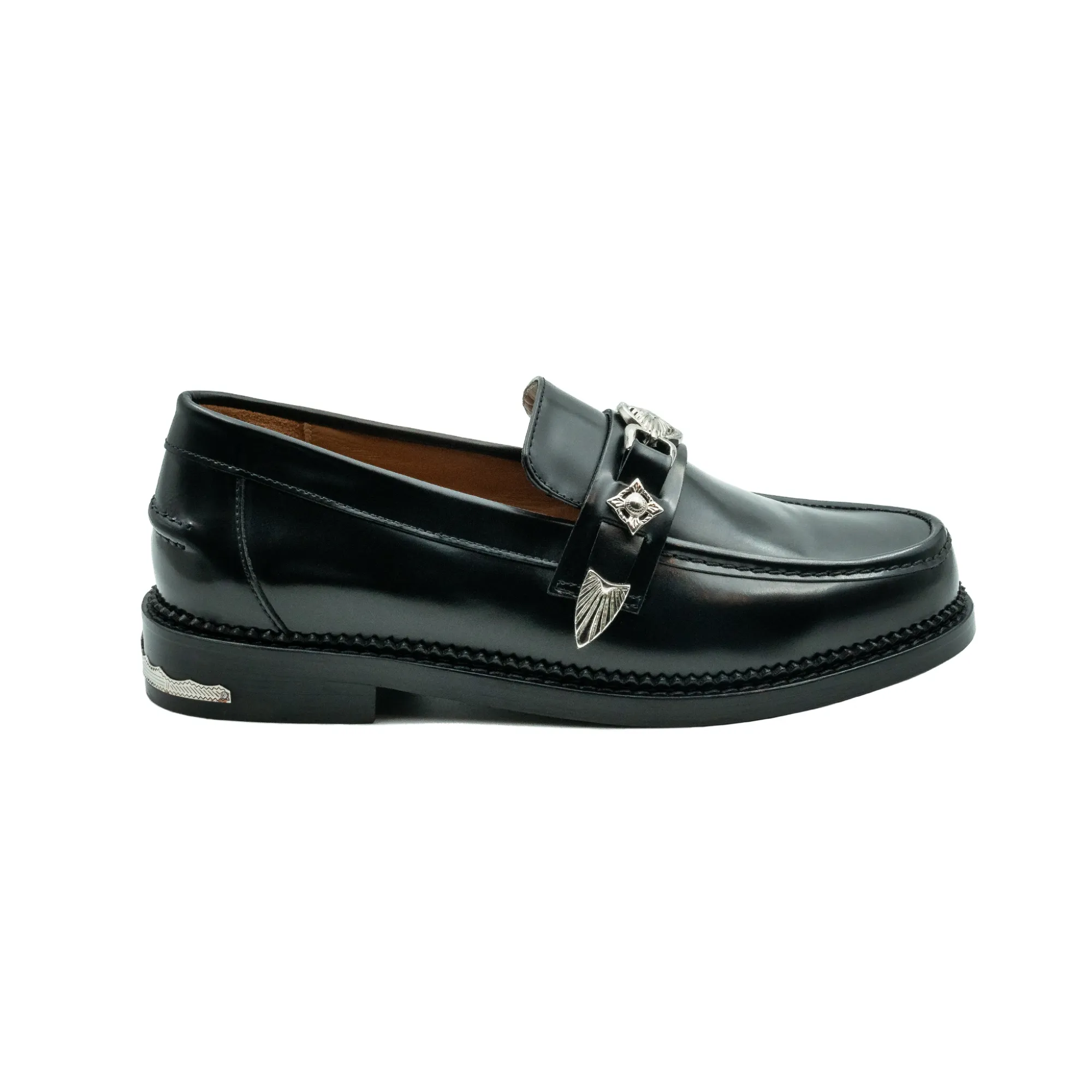 Toga Virilis Black Metal Loafer sold by Brother Brother