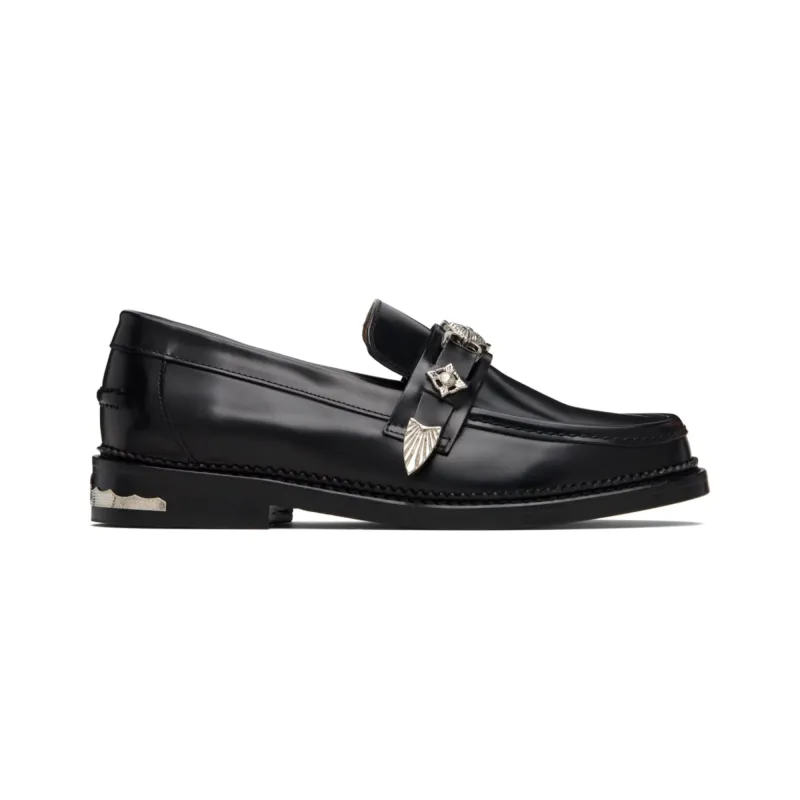 TOGA VIRILIS BLACK HARD LEATHER LOAFERS AJ826 made by TOGA