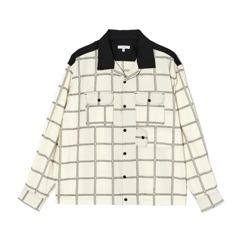 Engineered Garments Bowling Shirt White/Black CP Square Embroidery made by Engineered Garments