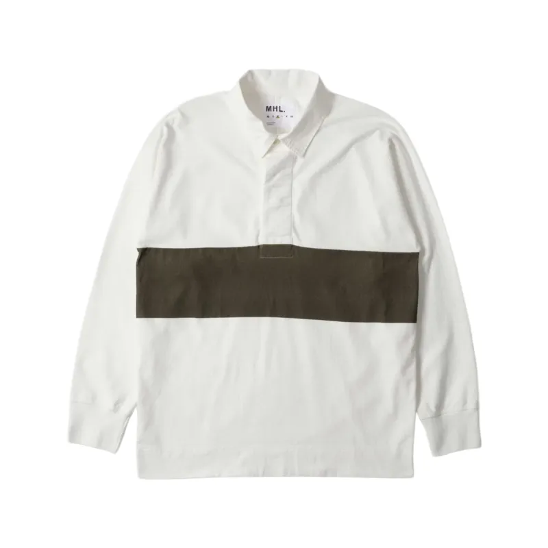 MHL. by Margaret Howell Rugby Shirt Matte Jersey Off White / Khaki Green made by Brother Brother