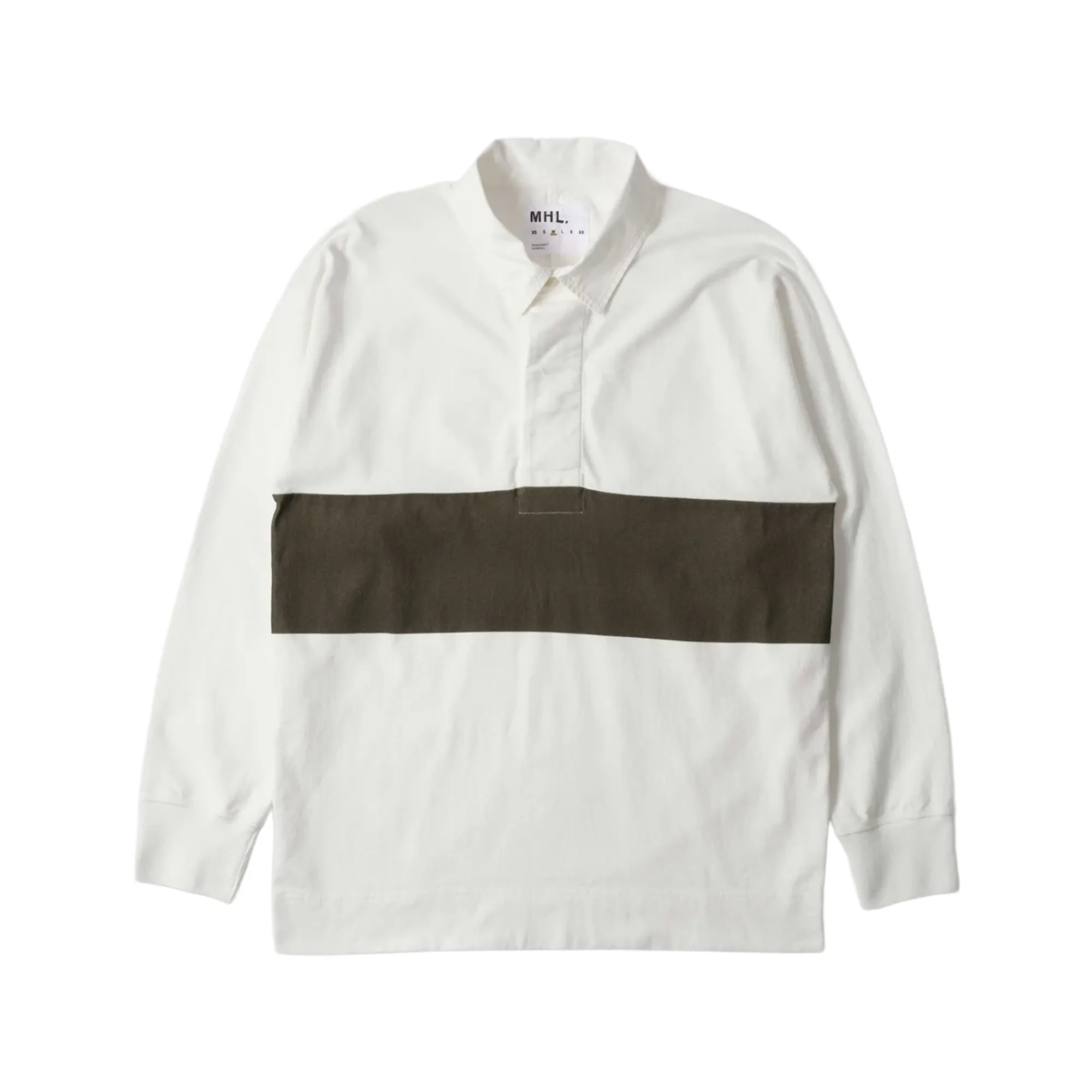MHL. by Margaret Howell Rugby Shirt Matte Jersey Off White / Khaki Green sold by Brother Brother