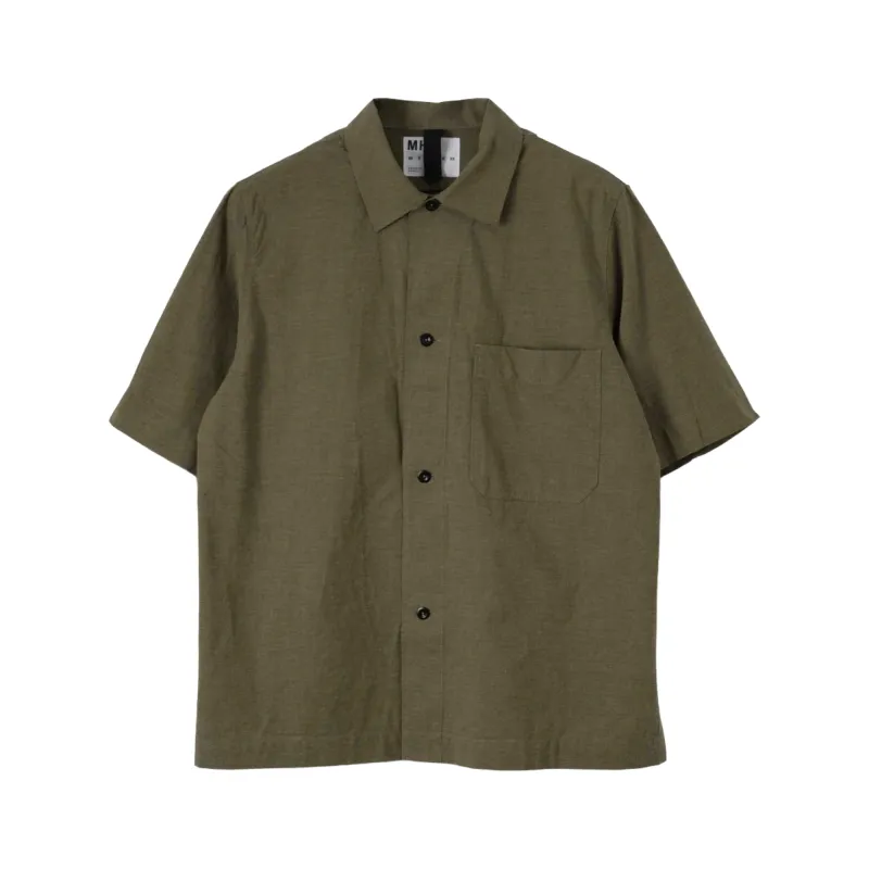 MHL. by Margaret Howell S/S PJ Shirt Dry Cotton End On End Moss made by Brother Brother