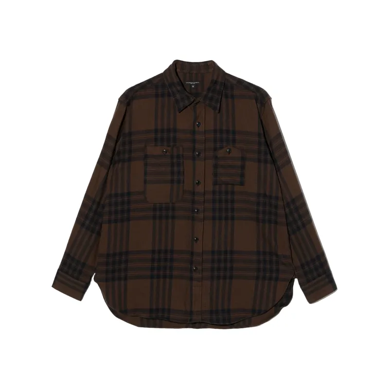 ENGINEERED GARMENTS WORK SHIRT Brown/Black Cotton Flannel Plaid made by Engineered Garments