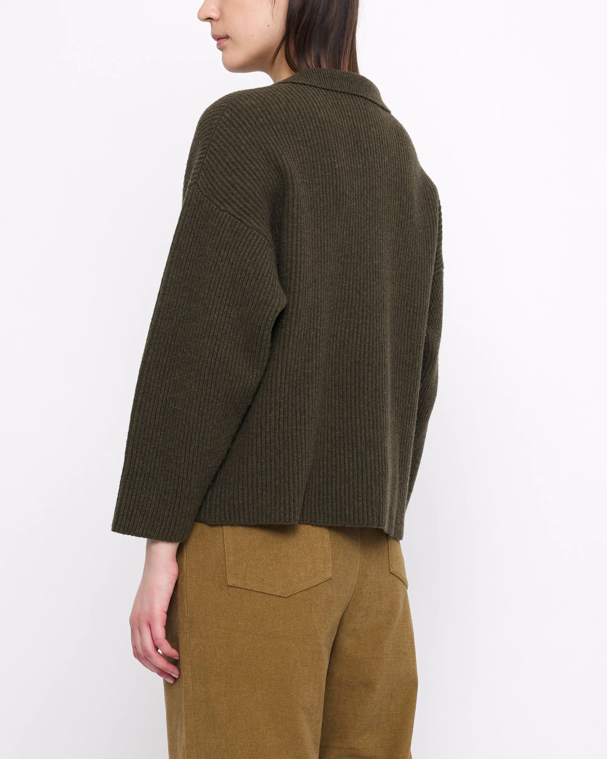 Ribbed Collared V-Neck Jumper - FW24 - Olive sold by 7115 by Szeki product image thumbnail 4