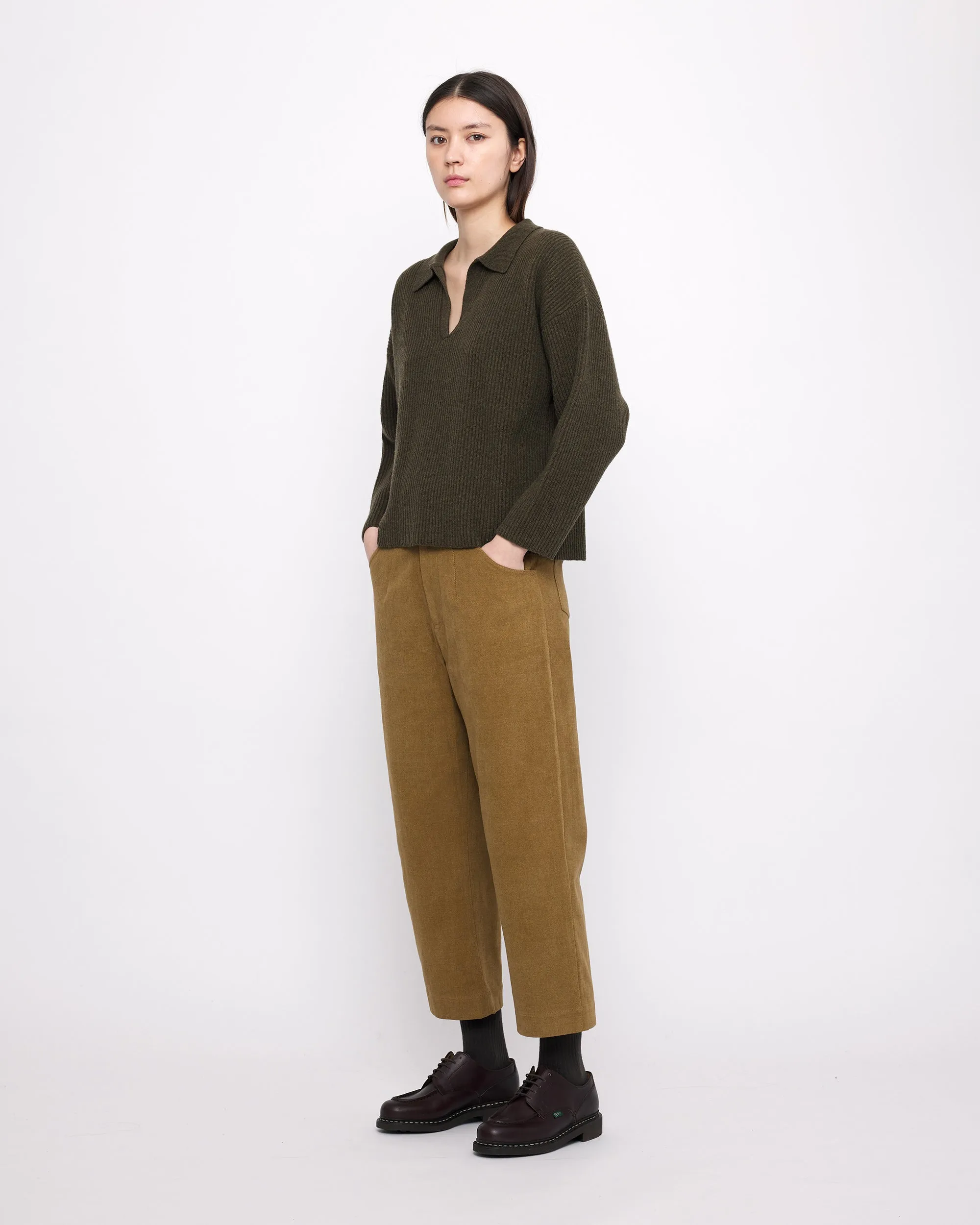 Ribbed Collared V-Neck Jumper - FW24 - Olive sold by 7115 by Szeki
