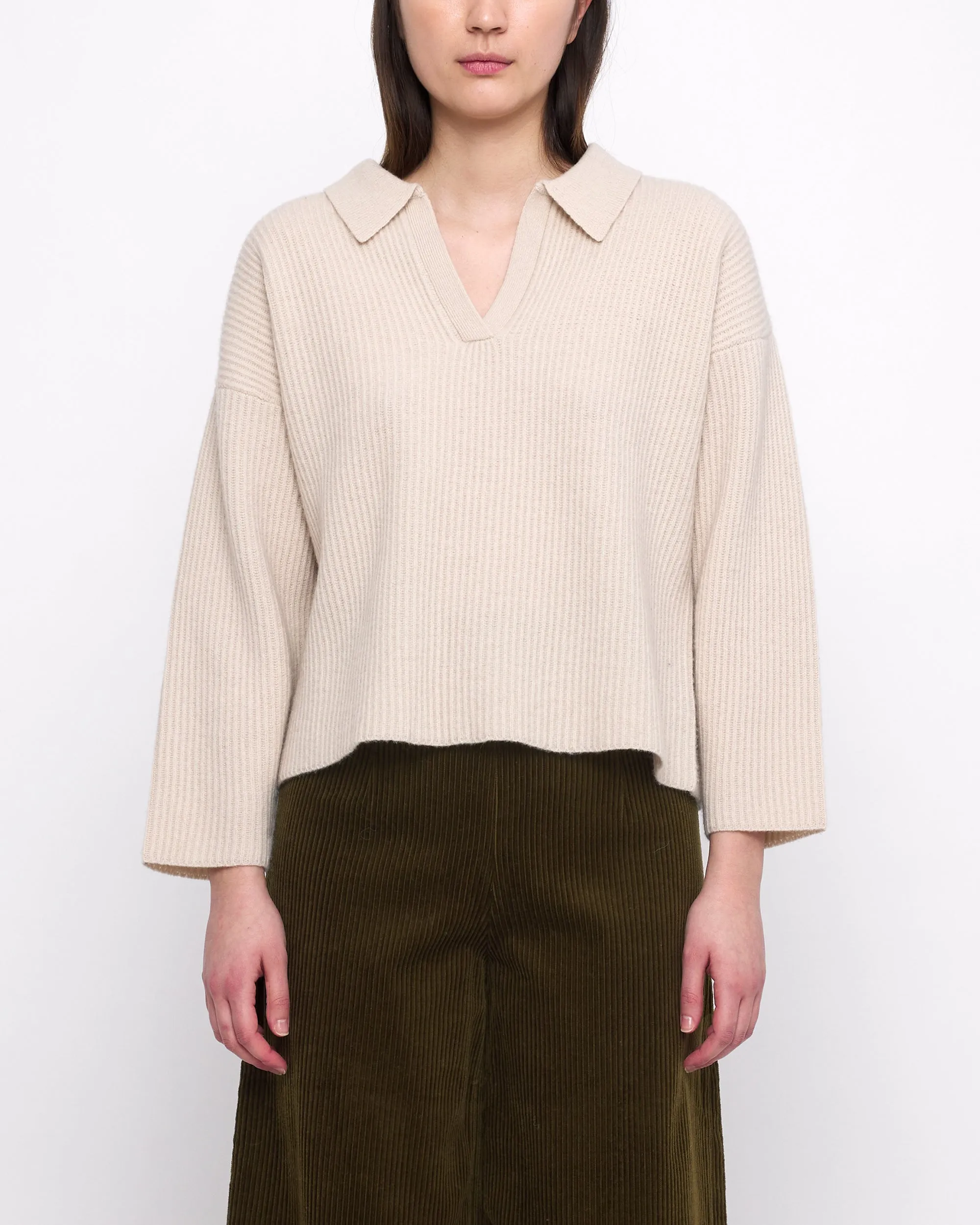 Ribbed Collared V-Neck Jumper - FW24 - Beige-White sold by 7115 by Szeki product image thumbnail 3