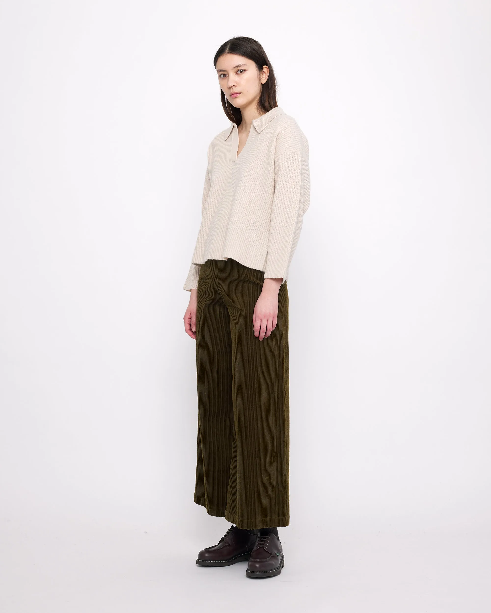 Ribbed Collared V-Neck Jumper - FW24 - Beige-White sold by 7115 by Szeki product image thumbnail 4