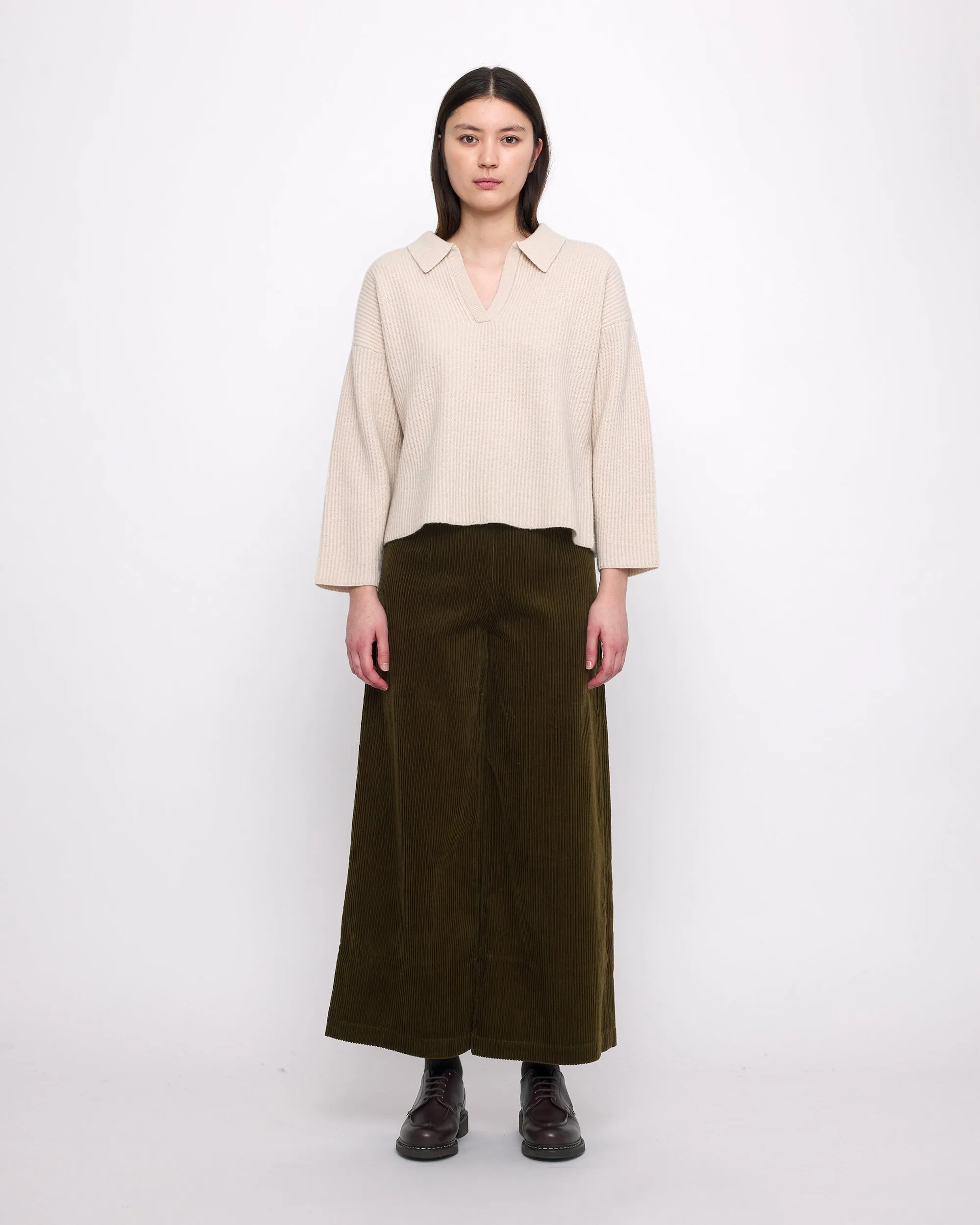 Ribbed Collared V-Neck Jumper - FW24 - Beige-White sold by 7115 by Szeki