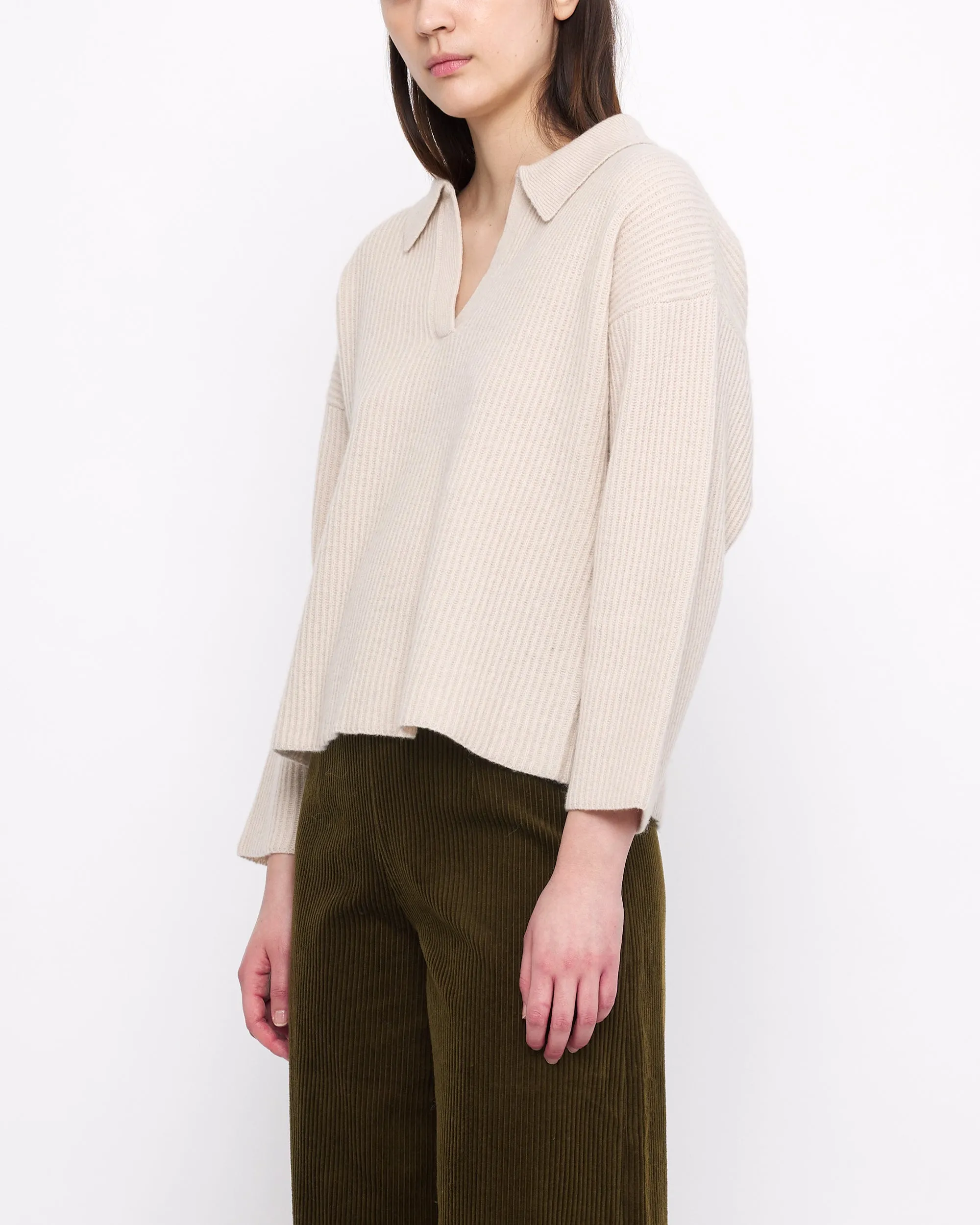 Ribbed Collared V-Neck Jumper - FW24 - Beige-White sold by 7115 by Szeki product image thumbnail 2