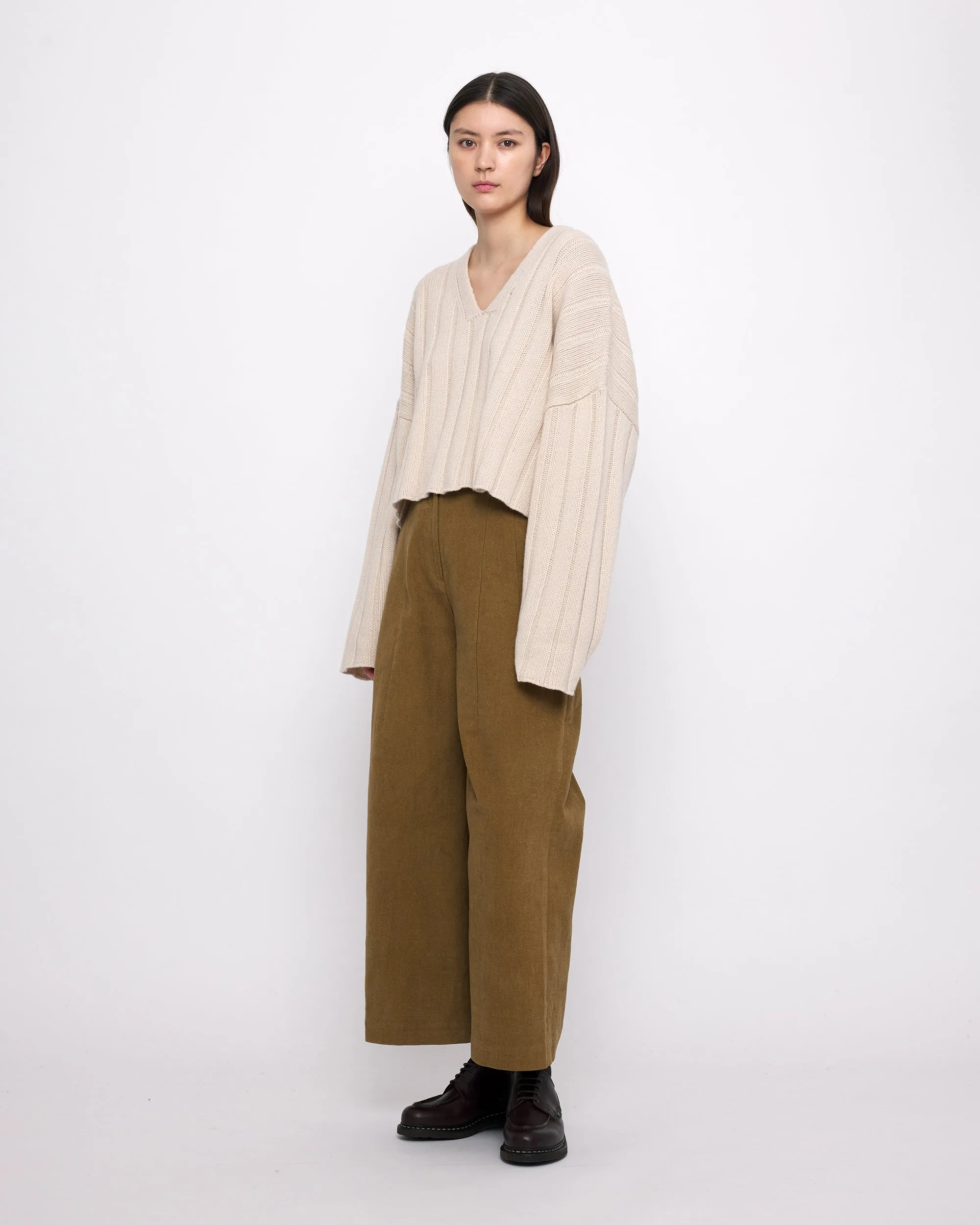 Oversized Ribbed V-Neck - FW24 - Beige-White sold by 7115 by Szeki