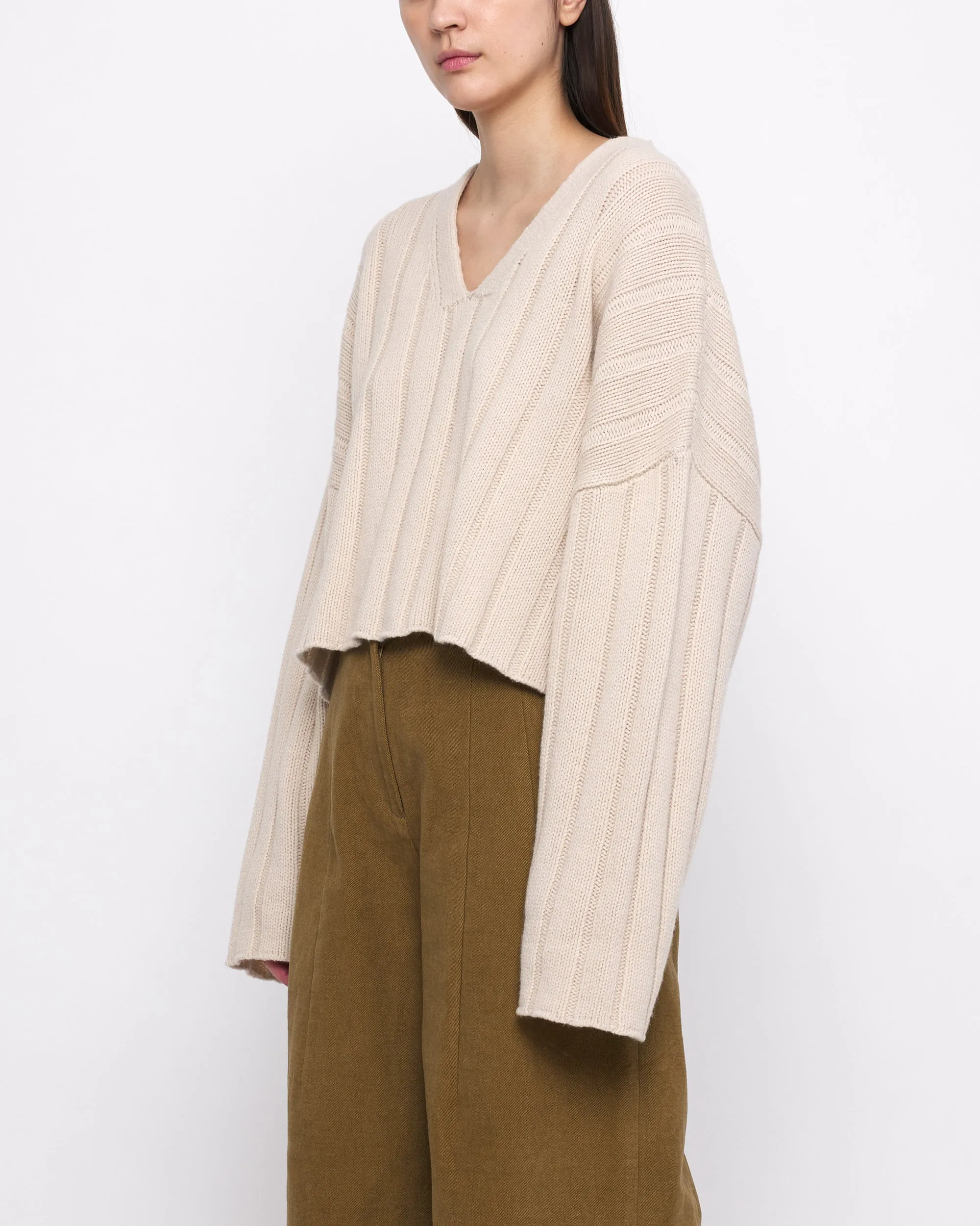 Oversized Ribbed V-Neck - FW24 - Beige-White sold by 7115 by Szeki product image thumbnail 2