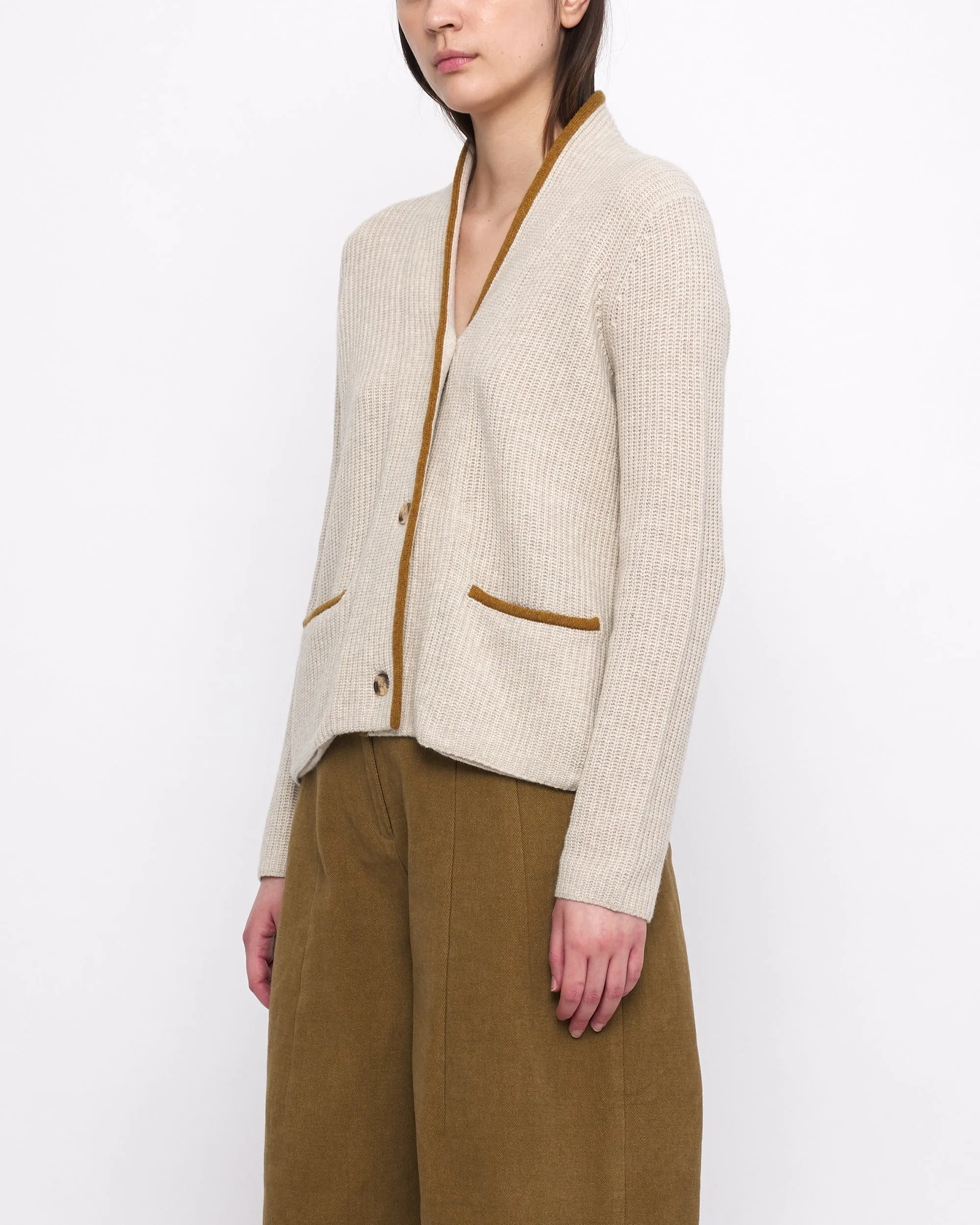 V-Neck Pockets Trimmed Cardigan - FW24 - Dove (Mustard) sold by 7115 by Szeki product image thumbnail 2