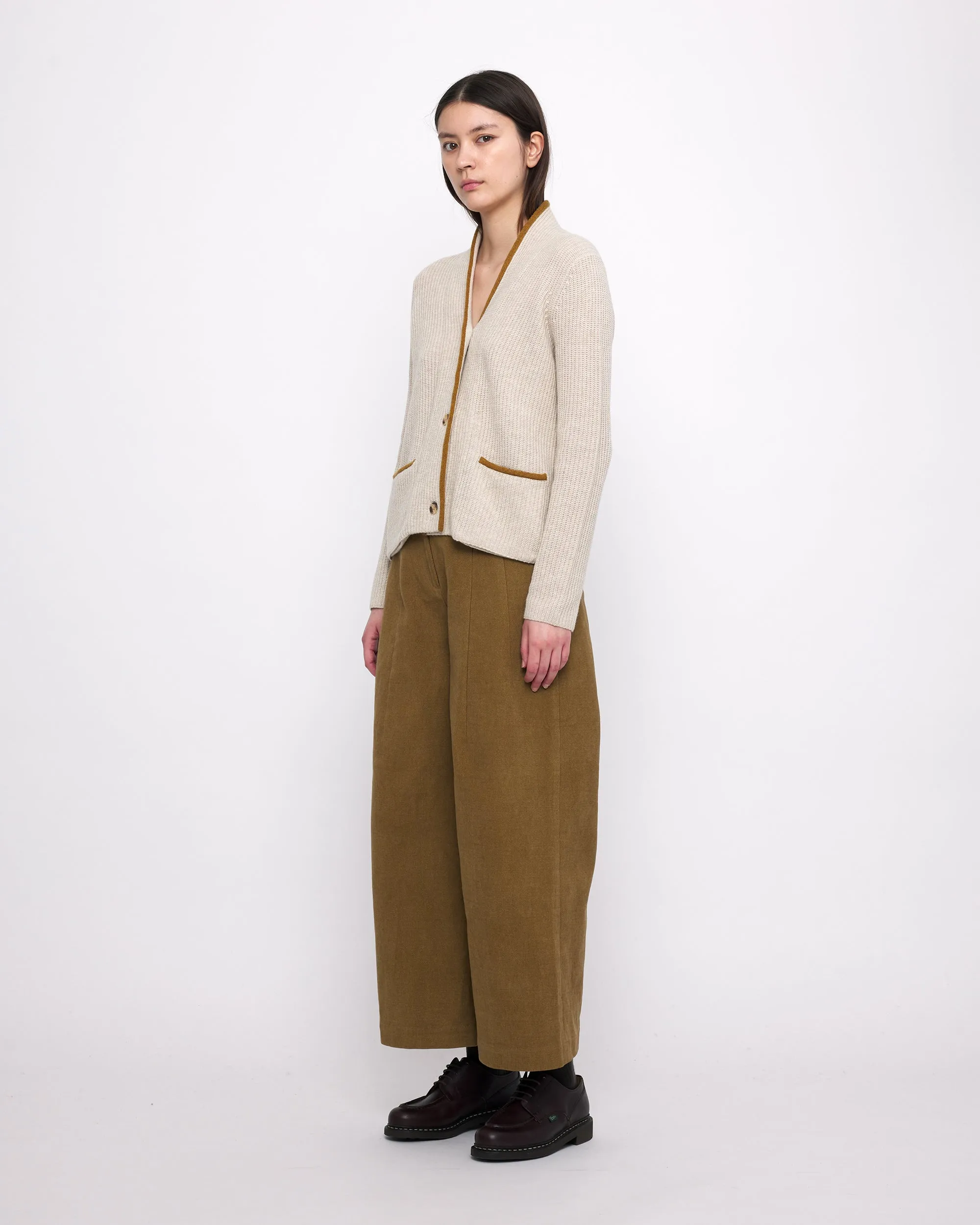 V-Neck Pockets Trimmed Cardigan - FW24 - Dove (Mustard) sold by 7115 by Szeki product image thumbnail 4