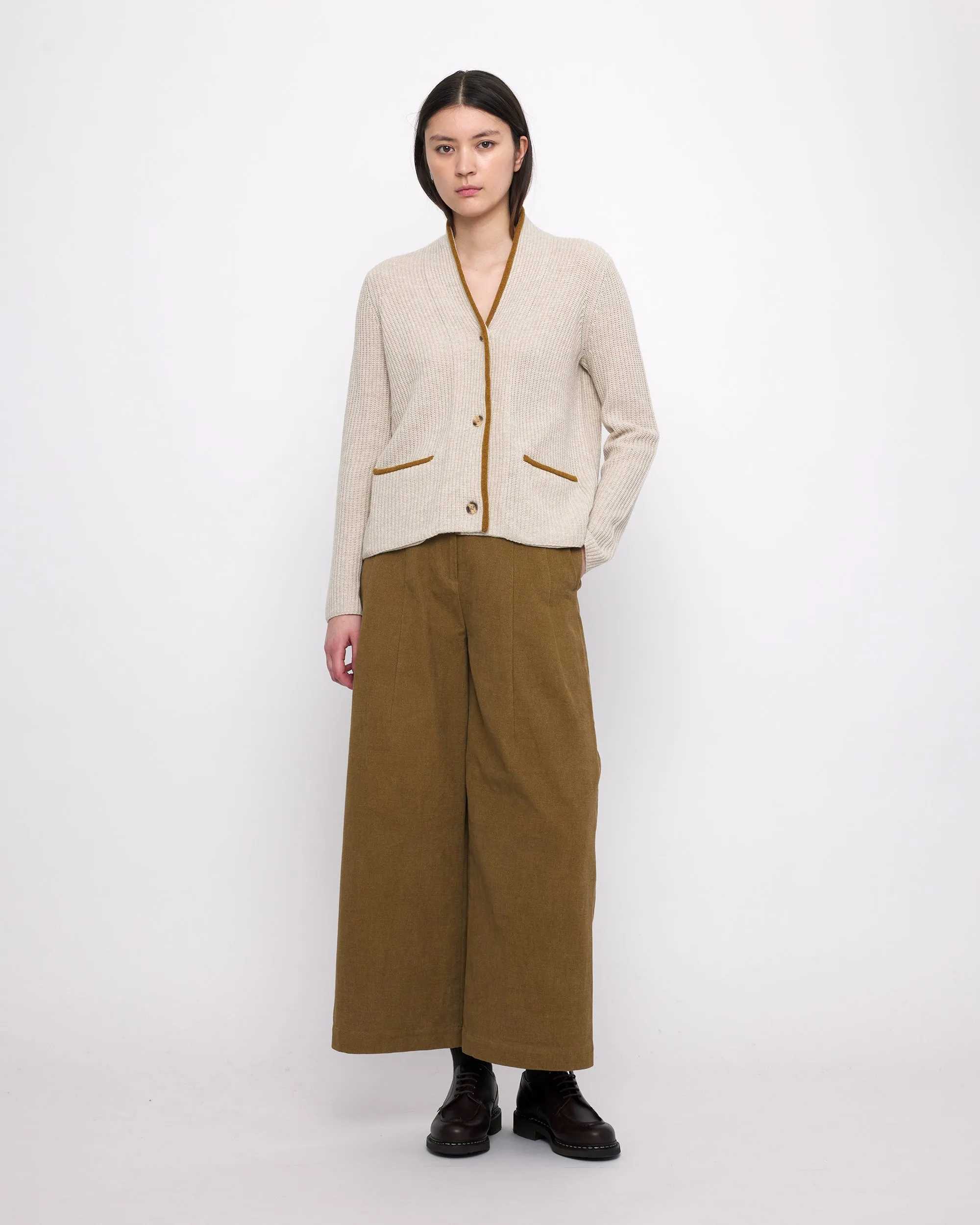 V-Neck Pockets Trimmed Cardigan - FW24 - Dove (Mustard) sold by 7115 by Szeki product image thumbnail 3