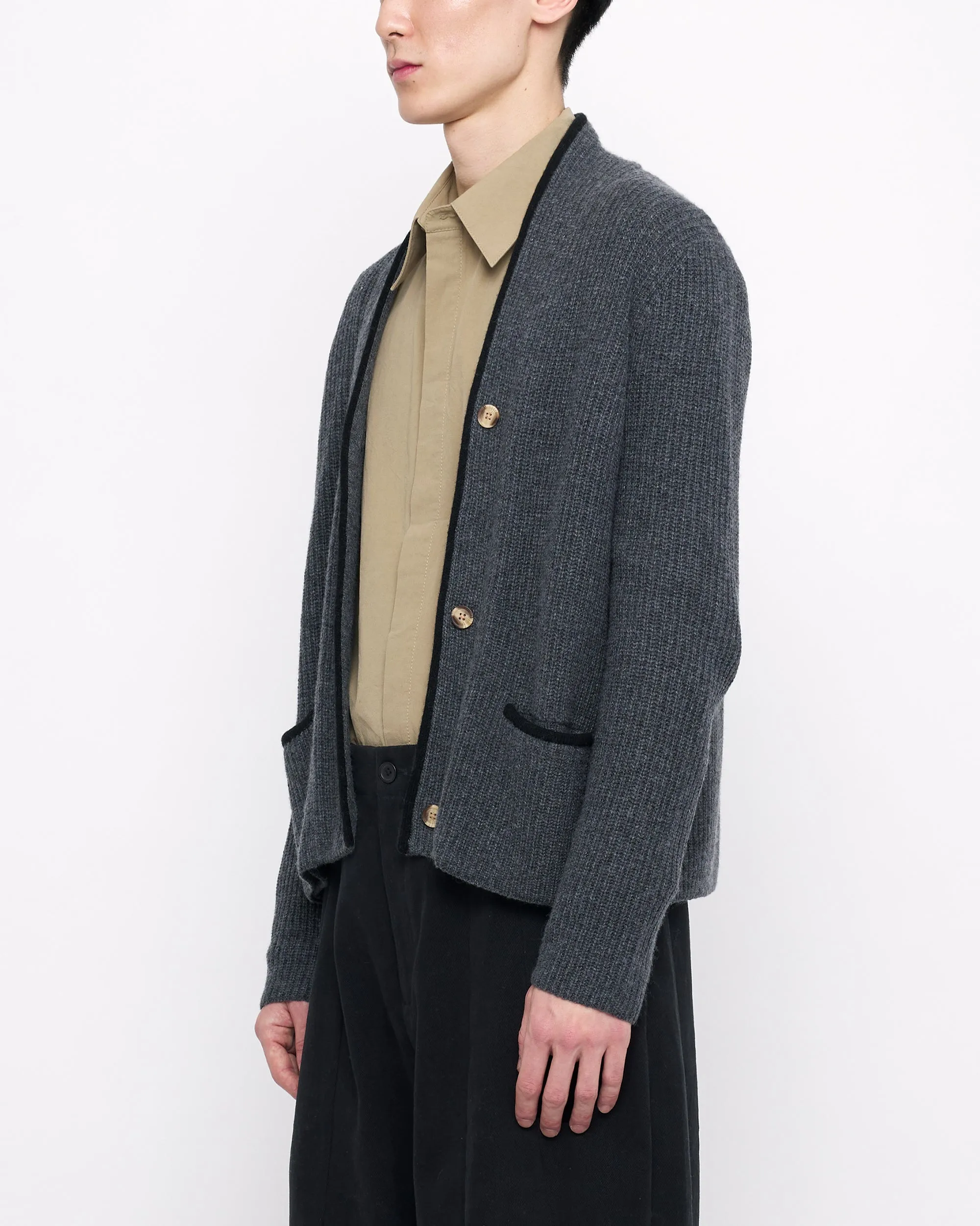 V-Neck Pockets Trimmed Cardigan - FW24 - Gray (Black) sold by 7115 by Szeki product image thumbnail 3