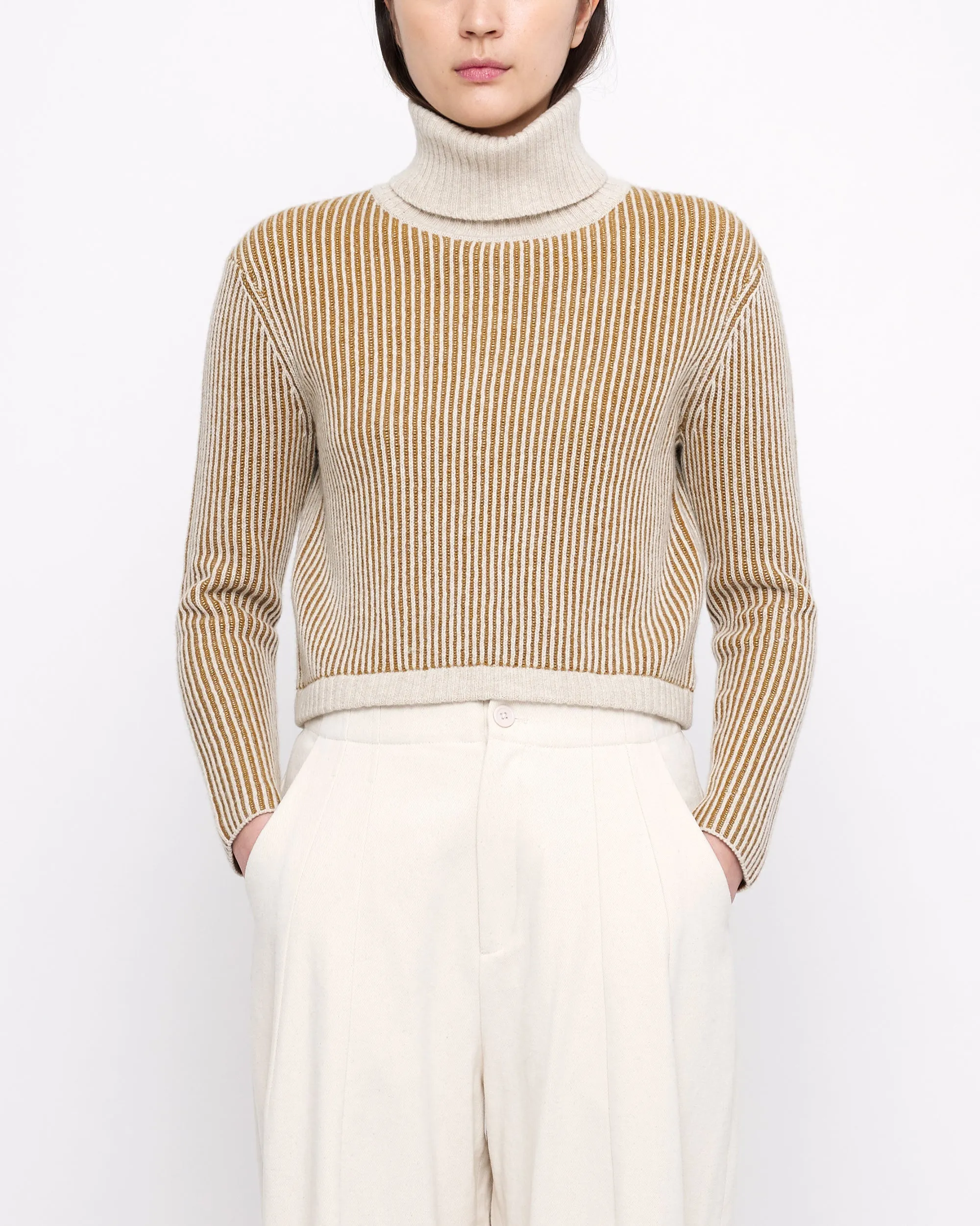 Striped Cropped Turtleneck - FW24 - Mustard Stripes sold by 7115 by Szeki product image thumbnail 4