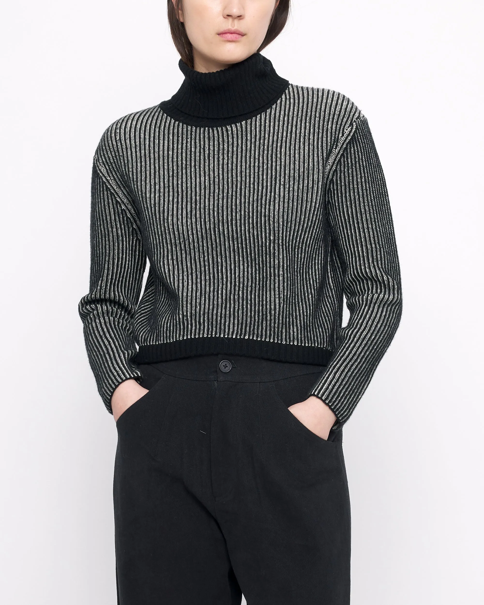 Striped Cropped Turtleneck - FW24 - Black Stripes sold by 7115 by Szeki product image thumbnail 3