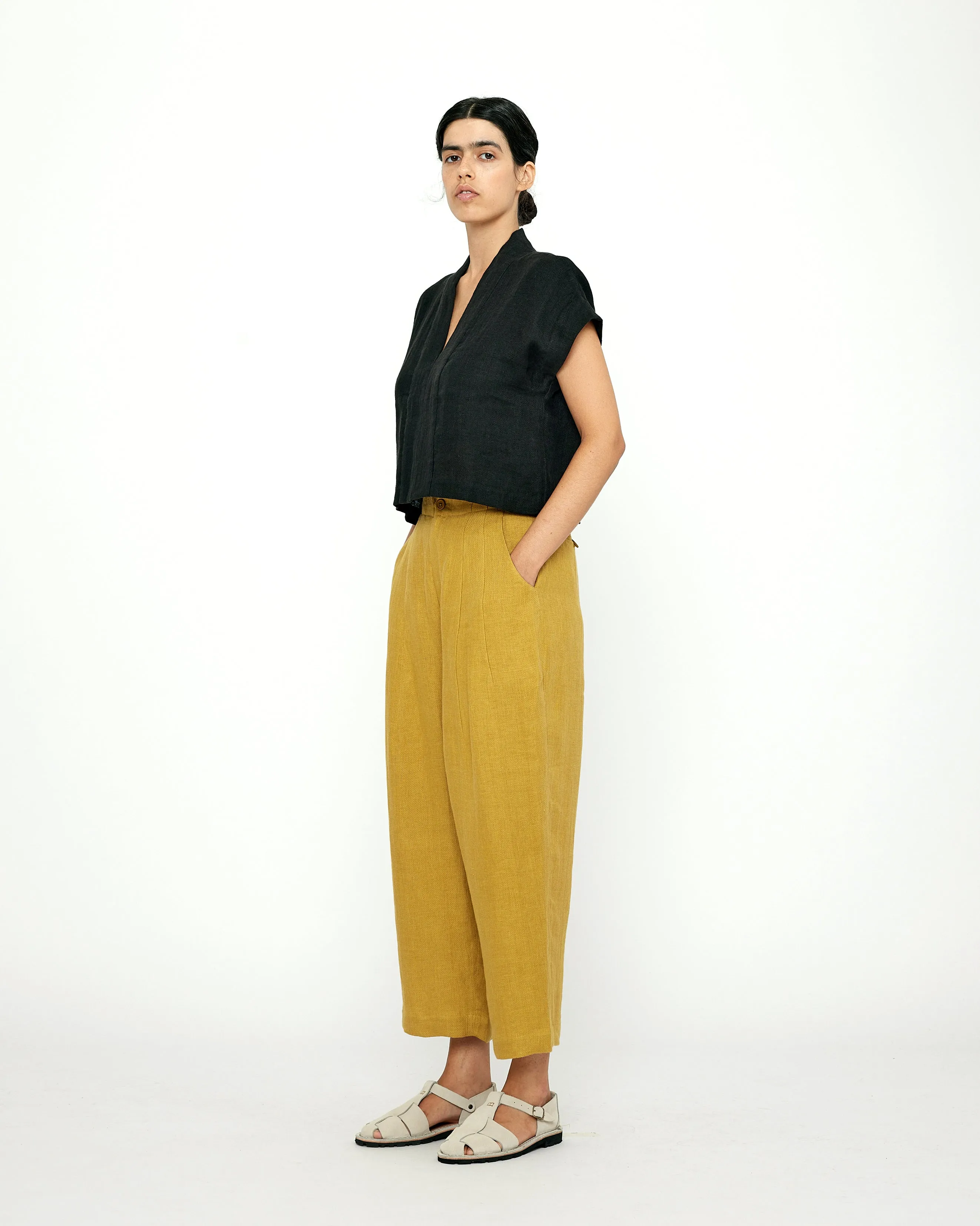 Linen Pleated Trouser - SS24 - Mustard sold by 7115 by Szeki