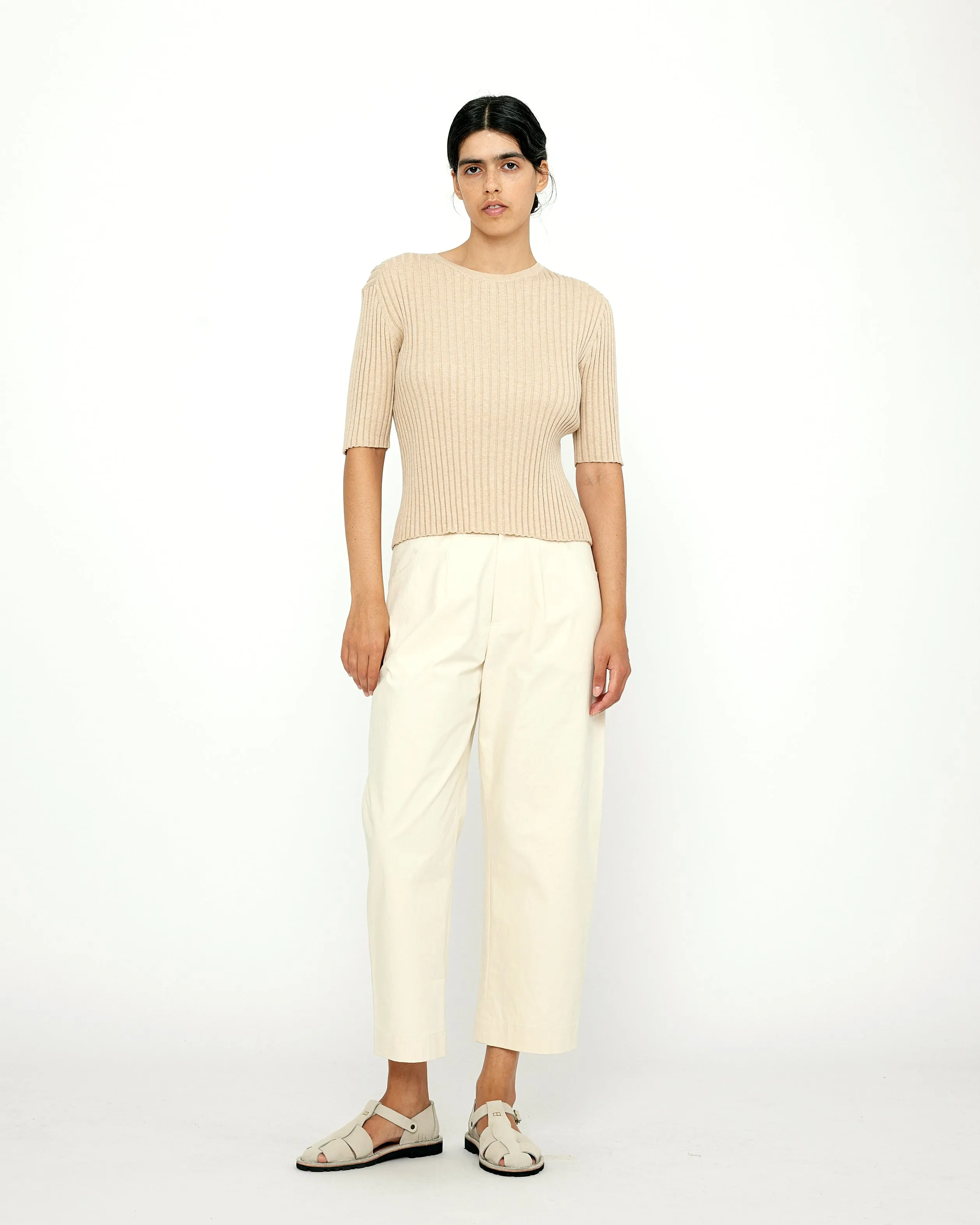 Mid-Sleeves Ribbed Top - SS24 - Tan sold by 7115 by Szeki