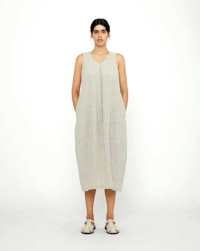 Striped V-Neck Cocoon Dress - SS24 - Light Stripes made by 7115 by Szeki