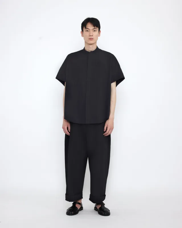 Mandarin Cocoon Short Sleeves Shirt - SS25 - Black made by 7115 by Szeki