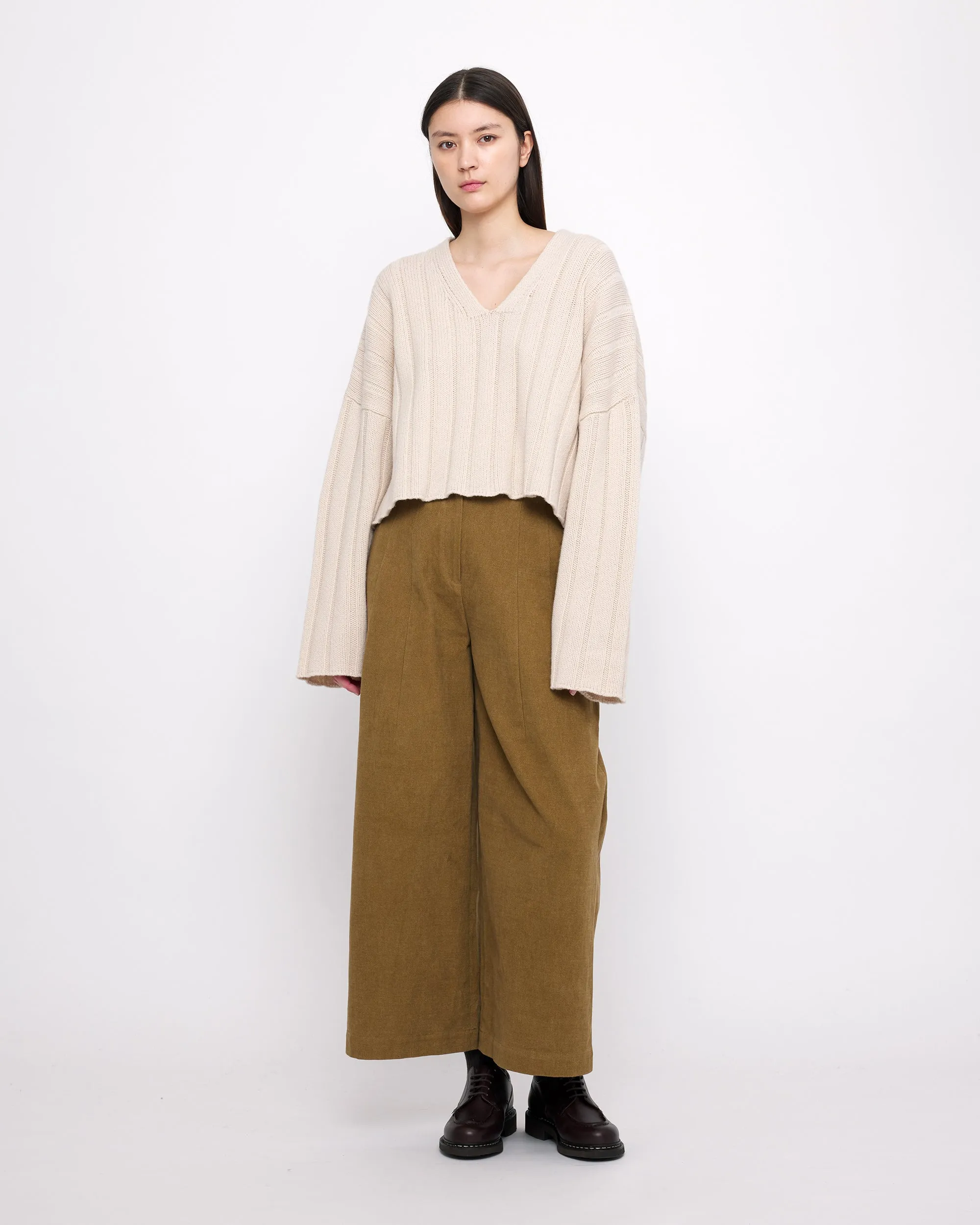 Oversized Ribbed V-Neck - Beige-White sold by 7115 by Szeki product image thumbnail 5
