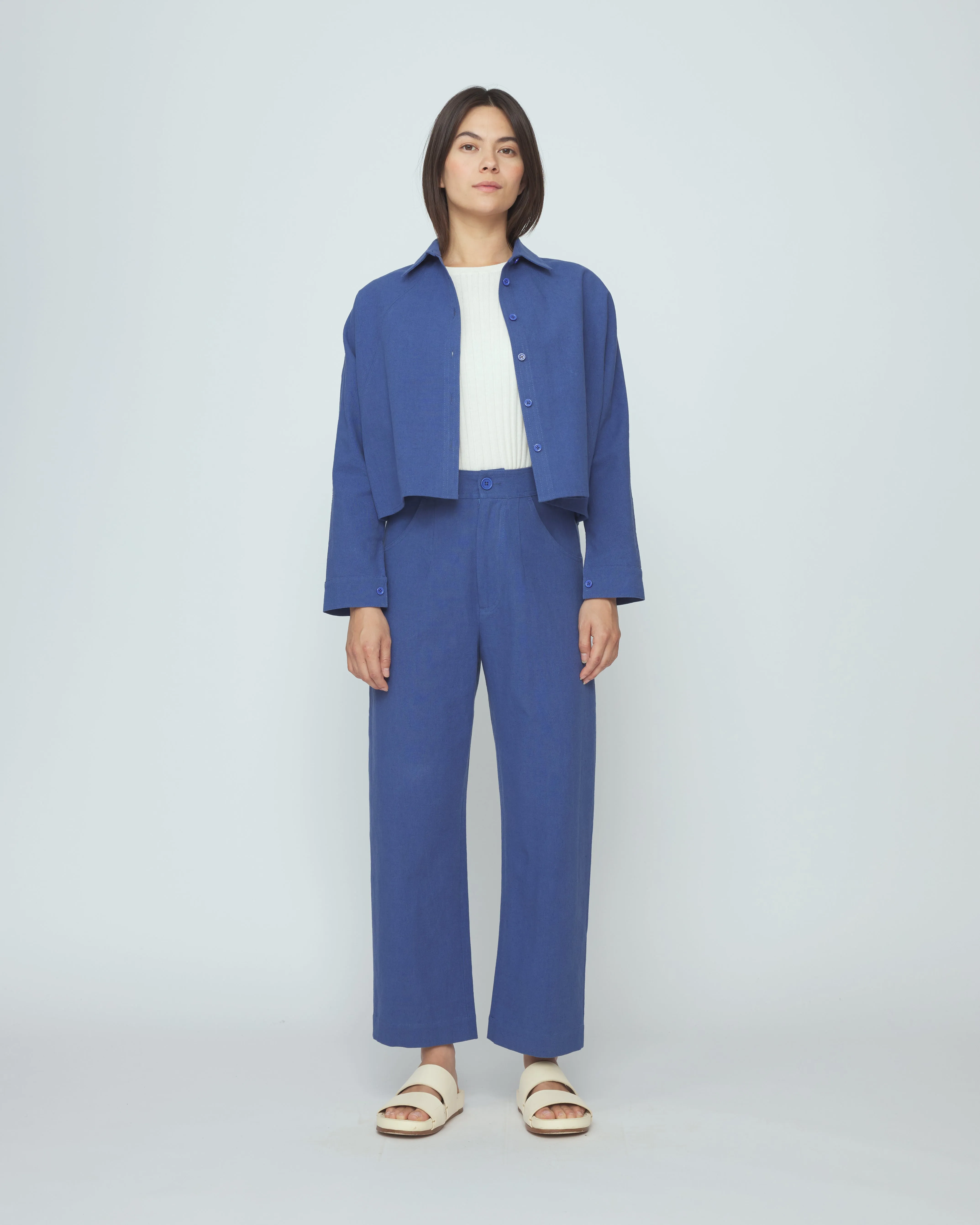 Signature 3/4 Cropped Shirt Jacket - Canvas Edition - French Blue sold by 7115 by Szeki