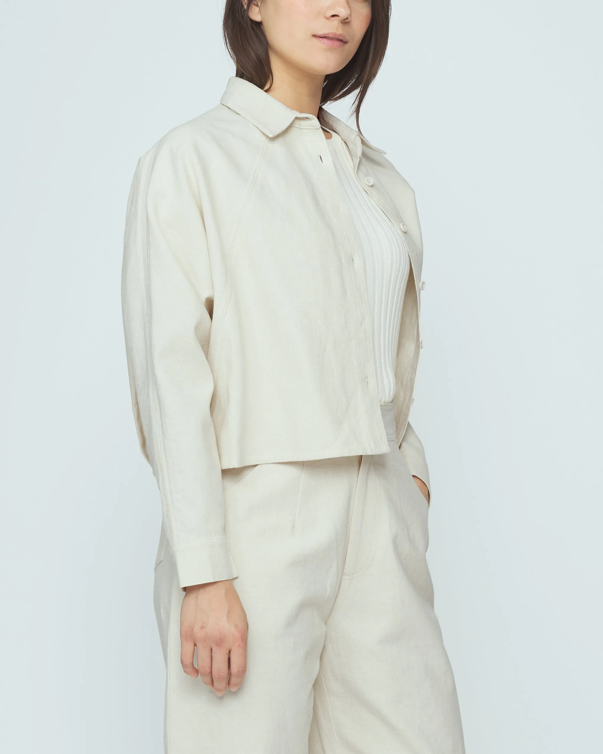 Signature 3/4 Cropped Shirt Jacket - Canvas Edition - Oatmeal sold by 7115 by Szeki product image thumbnail 2