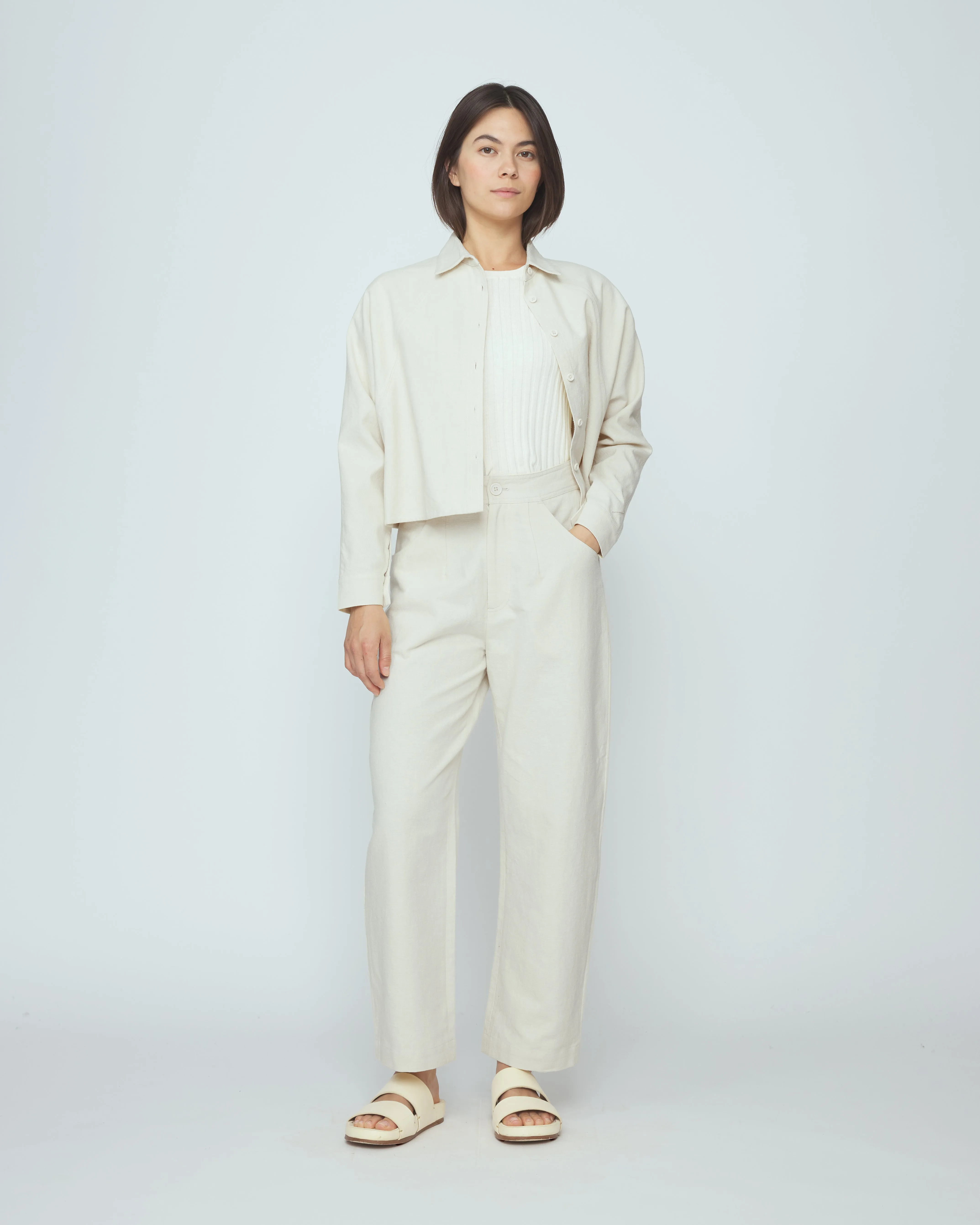 Signature 3/4 Cropped Shirt Jacket - Canvas Edition - Oatmeal sold by 7115 by Szeki