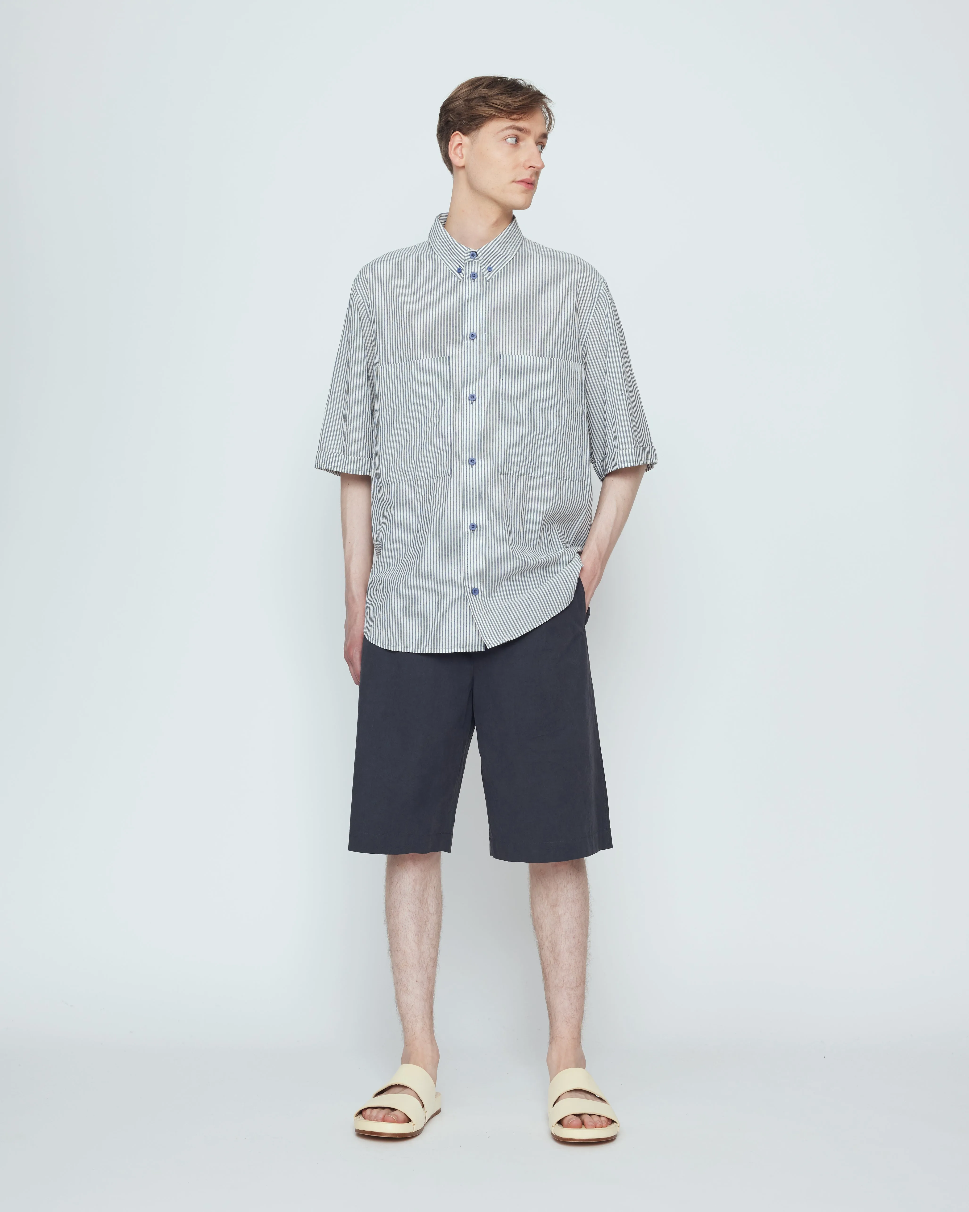 Striped Double Pockets Shirt - SS26 - Navy Stripes sold by 7115 by Szeki