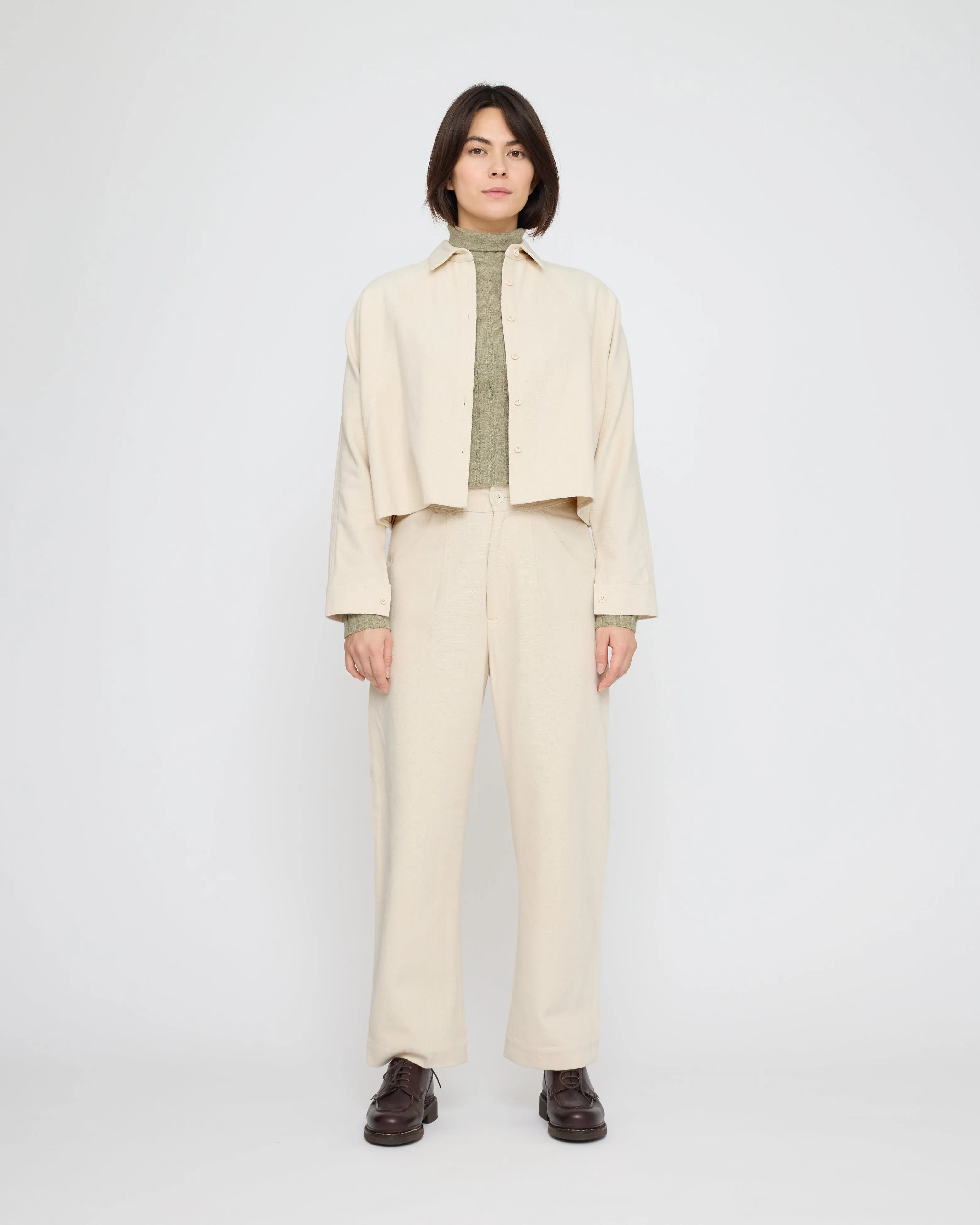Signature 3/4 Cropped Shirt Jacket - Brushed Canvas Edition - Off-White sold by 7115 by Szeki