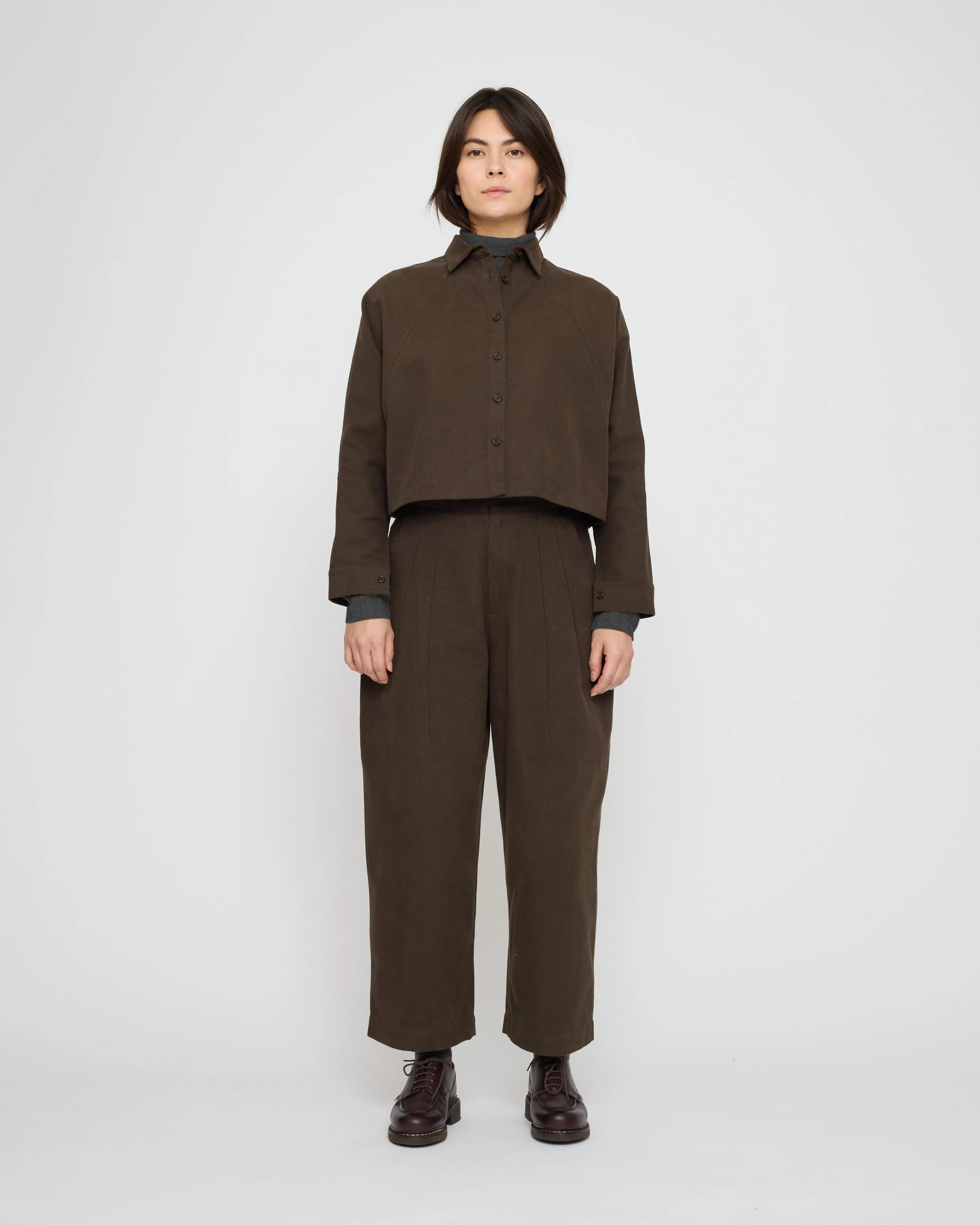 Signature 3/4 Cropped Shirt Jacket - Brushed Canvas Edition - Taupe Brown sold by 7115 by Szeki product image thumbnail 3