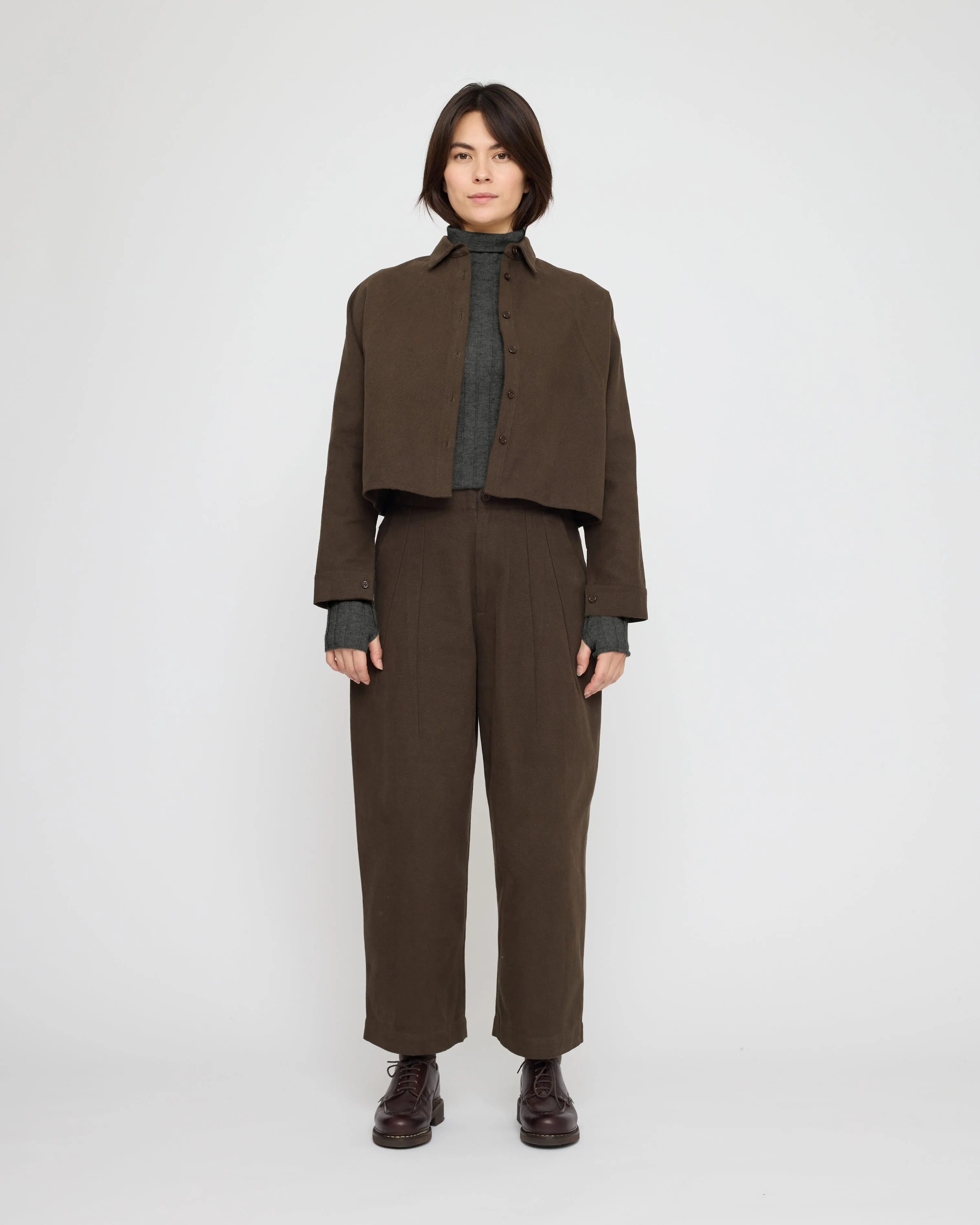 Signature 3/4 Cropped Shirt Jacket - Brushed Canvas Edition - Taupe Brown sold by 7115 by Szeki