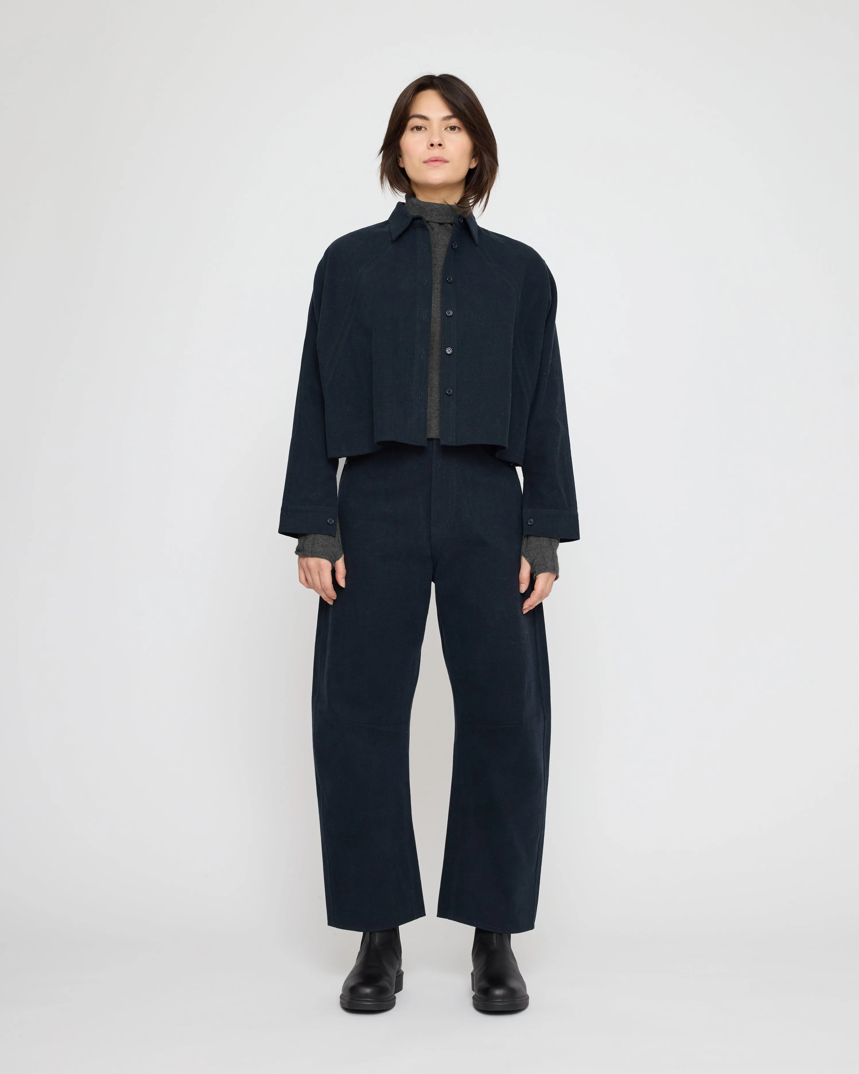 Signature 3/4 Cropped Shirt Jacket - Brushed Canvas Edition - Navy sold by 7115 by Szeki